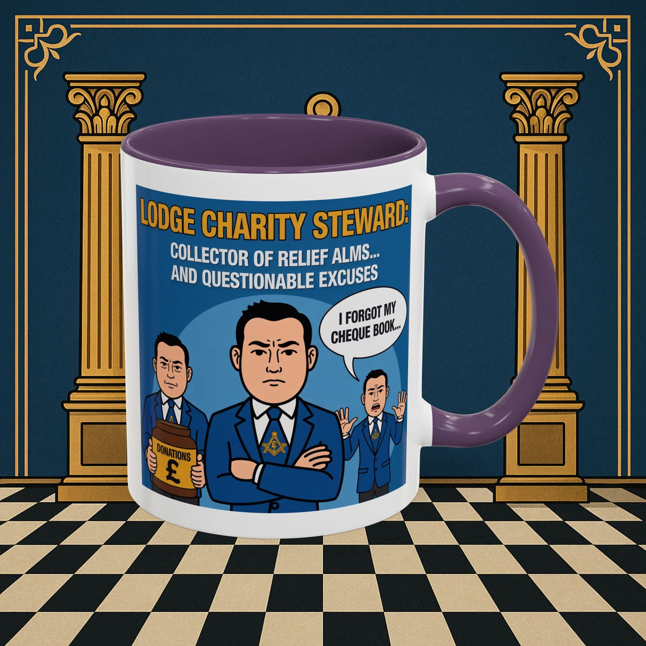 Premium Ready to Go Freemason Design | Accent Coloured 11oz Mug | The Donation Dodgers | Charity Steward - Masonic Mugs