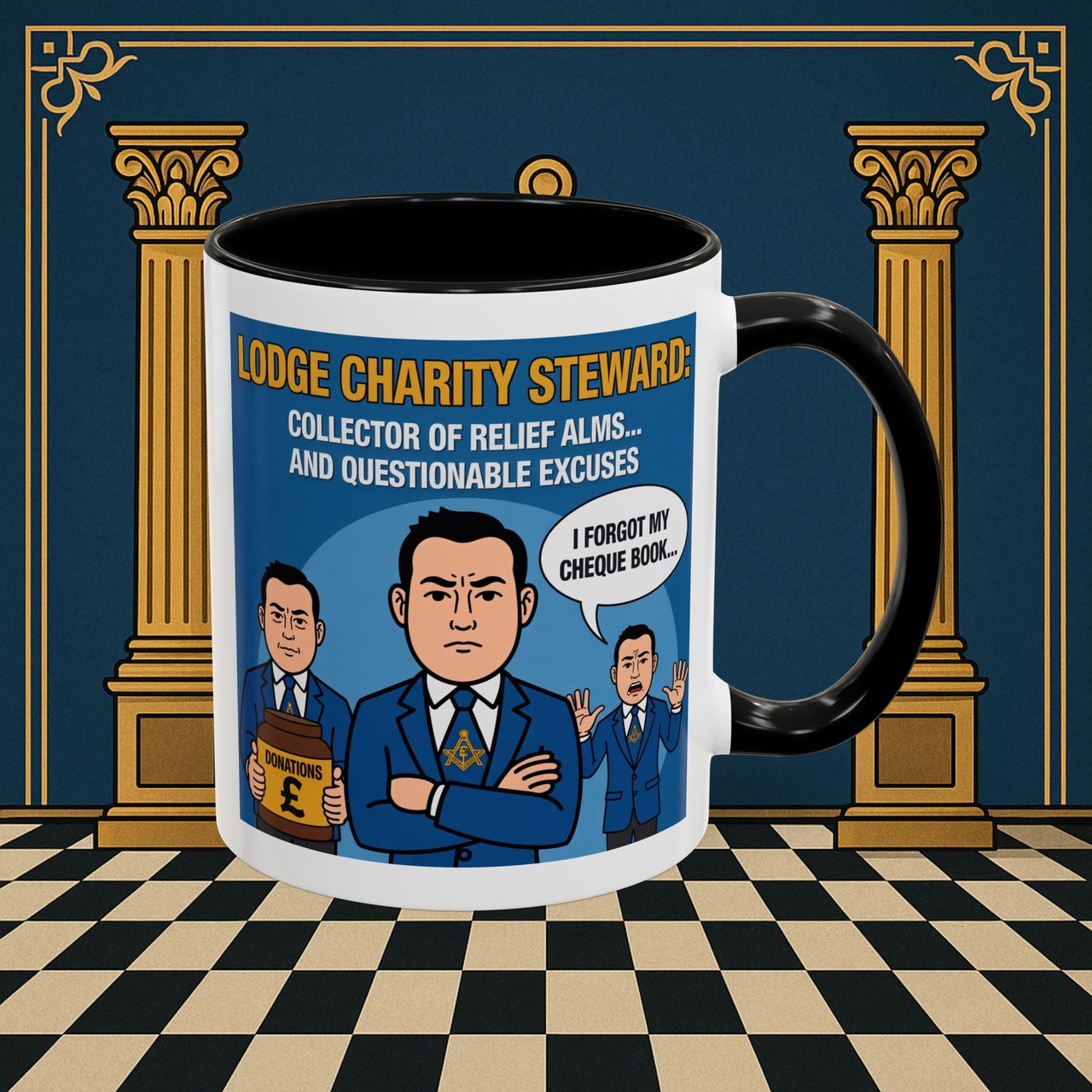 Premium Ready to Go Freemason Design | Accent Coloured 11oz Mug | The Donation Dodgers | Charity Steward - Masonic Mugs