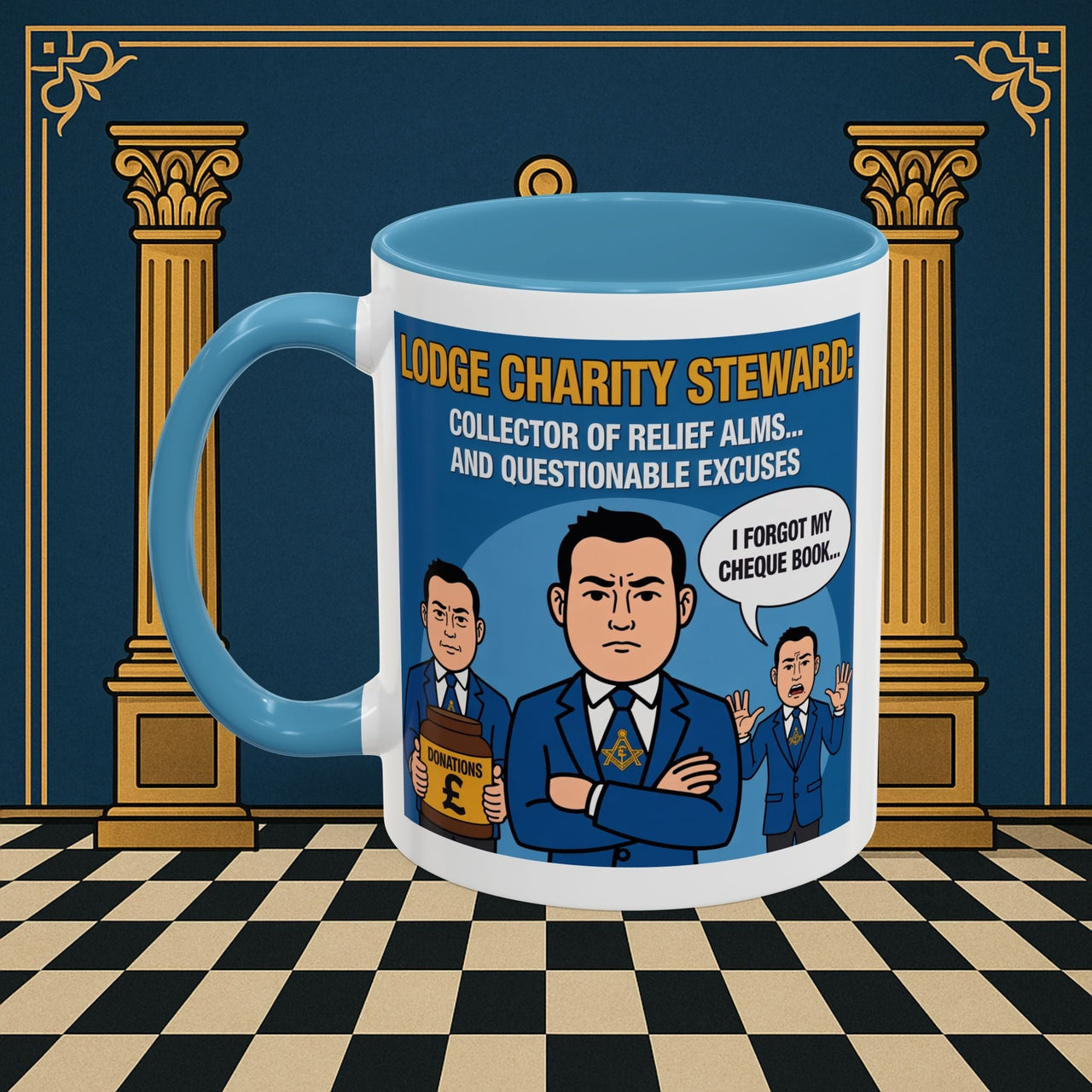 Premium Ready to Go Freemason Design | Accent Coloured 11oz Mug | The Donation Dodgers | Charity Steward - Masonic Mugs