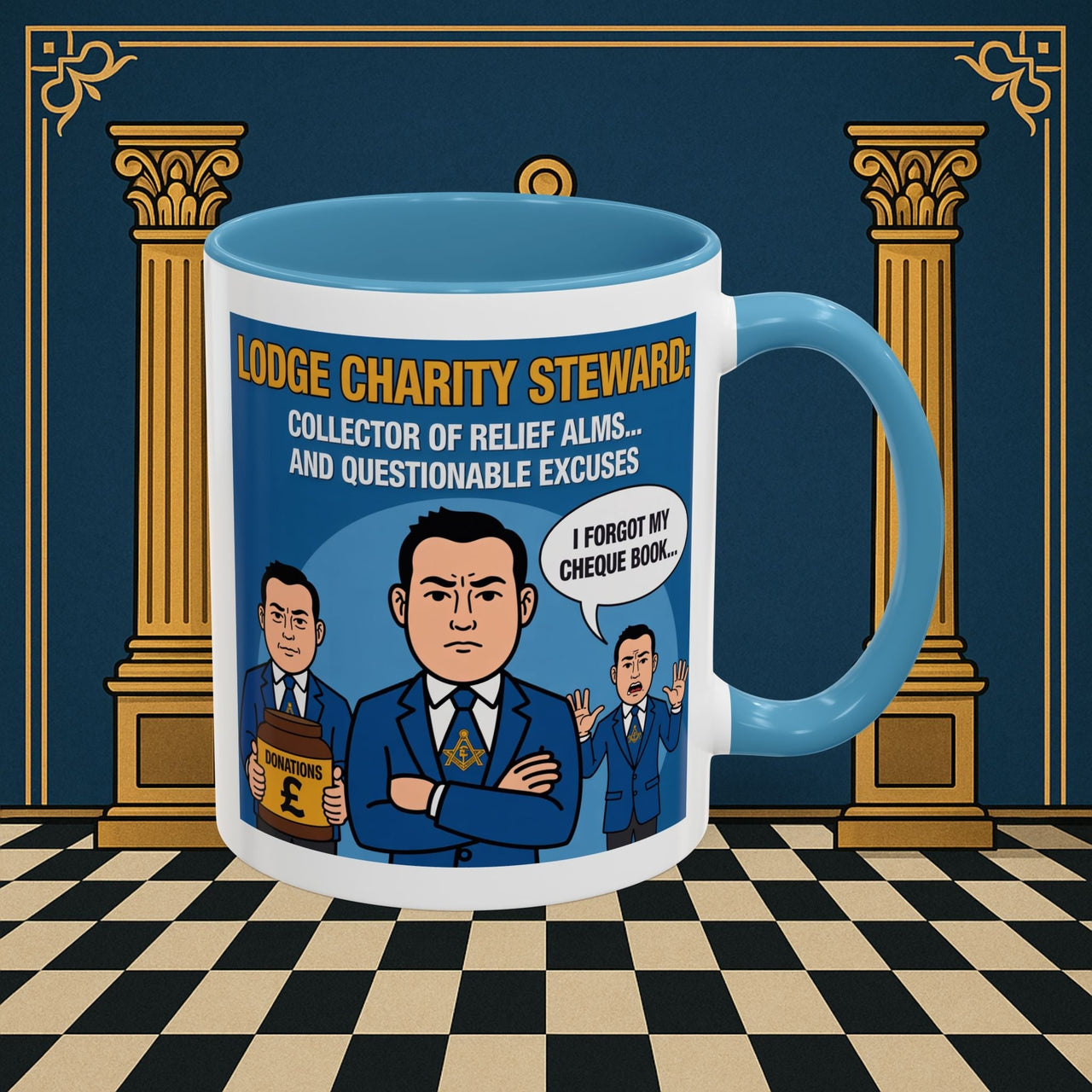 Premium Ready to Go Freemason Design | Accent Coloured 11oz Mug | The Donation Dodgers | Charity Steward - Masonic Mugs