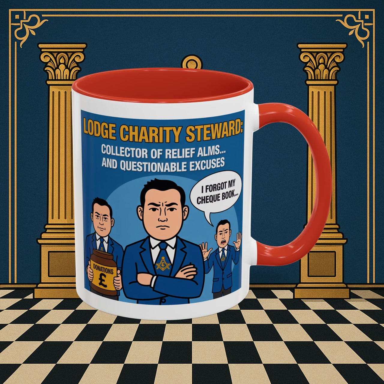 Premium Ready to Go Freemason Design | Accent Coloured 11oz Mug | The Donation Dodgers | Charity Steward - Masonic Mugs