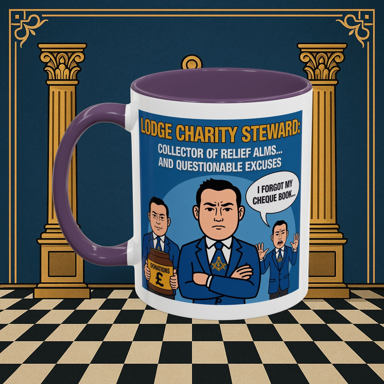 Premium Ready to Go Freemason Design | Accent Coloured 11oz Mug | The Donation Dodgers | Charity Steward - Masonic Mugs