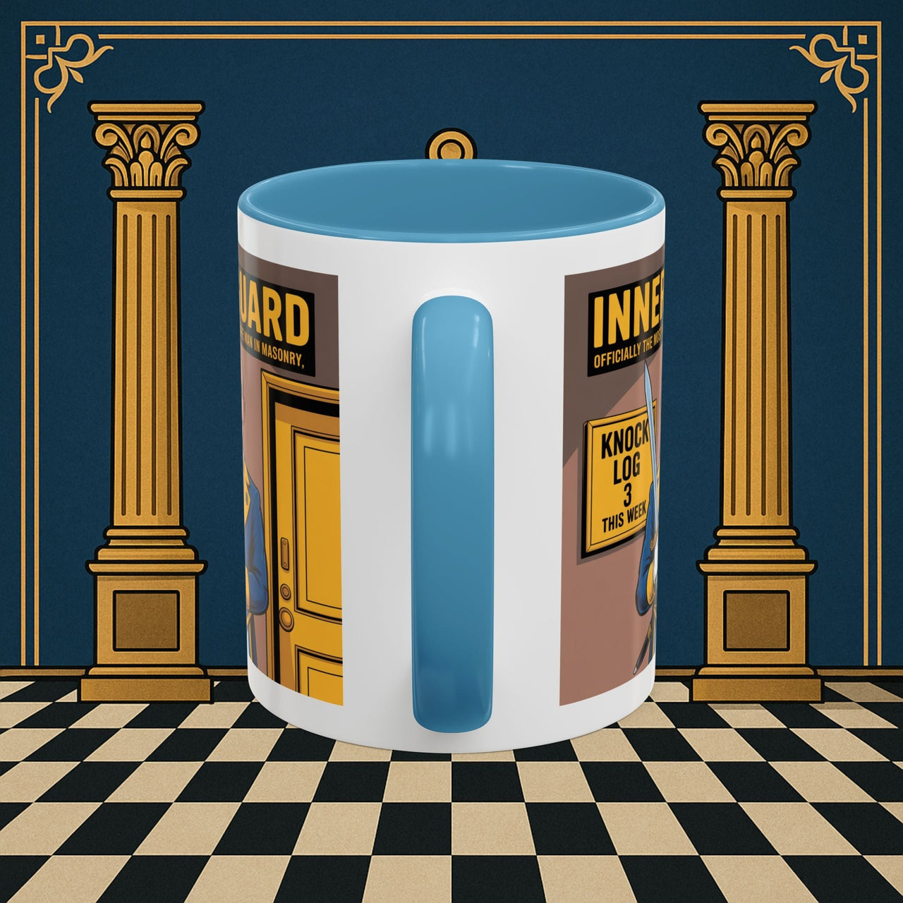 Premium Ready to Go Freemason Design | Accent Coloured 11oz Mug | The Knock Master | Inner Guard - Masonic Mugs