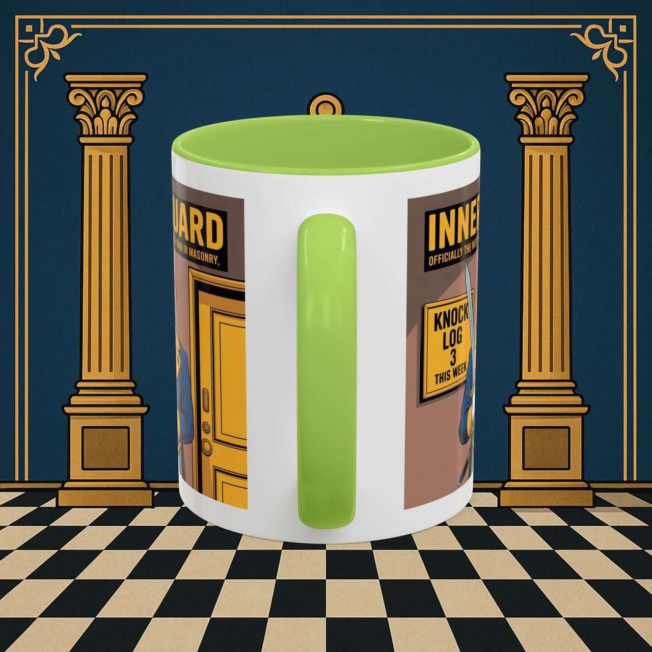 Premium Ready to Go Freemason Design | Accent Coloured 11oz Mug | The Knock Master | Inner Guard - Masonic Mugs