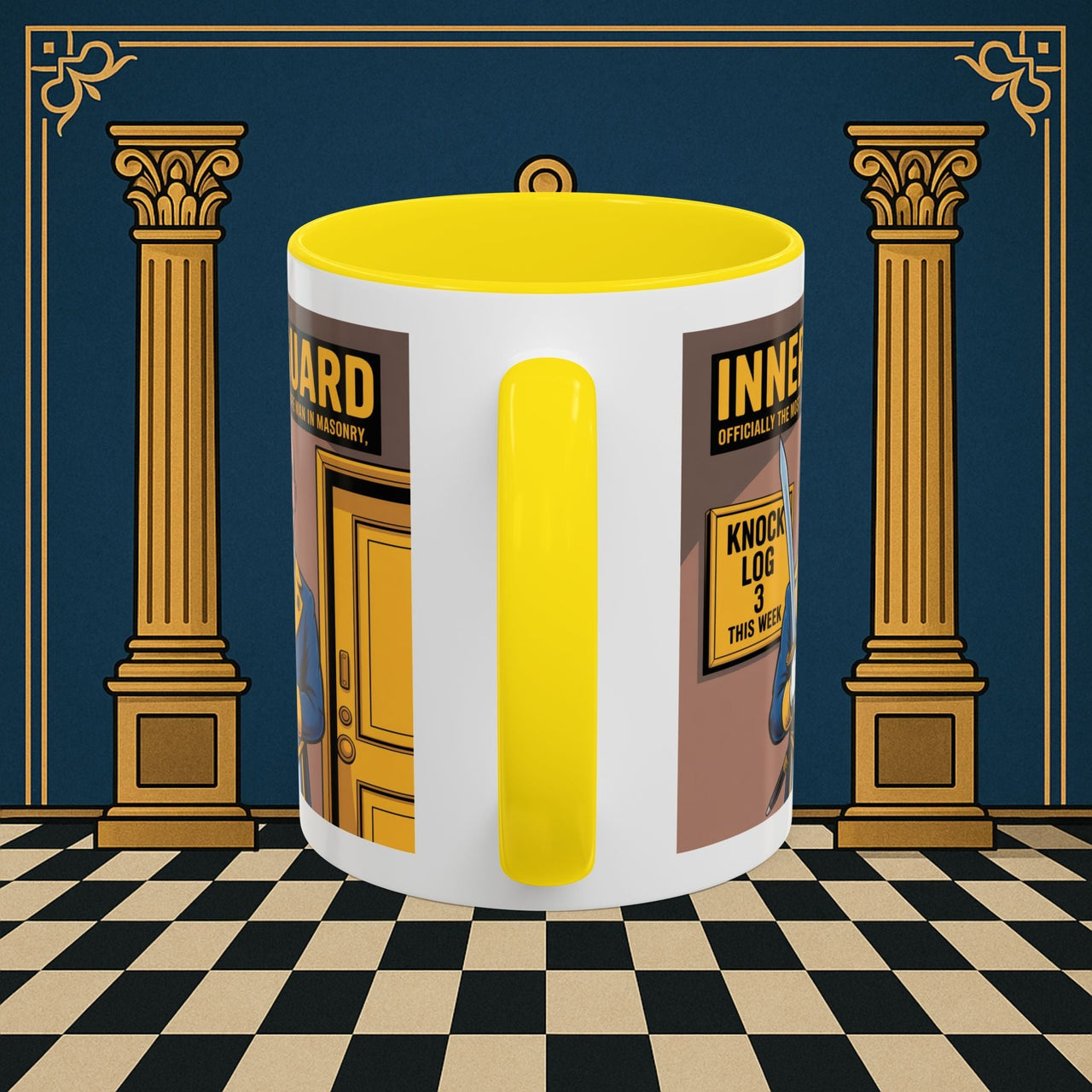 Premium Ready to Go Freemason Design | Accent Coloured 11oz Mug | The Knock Master | Inner Guard - Masonic Mugs