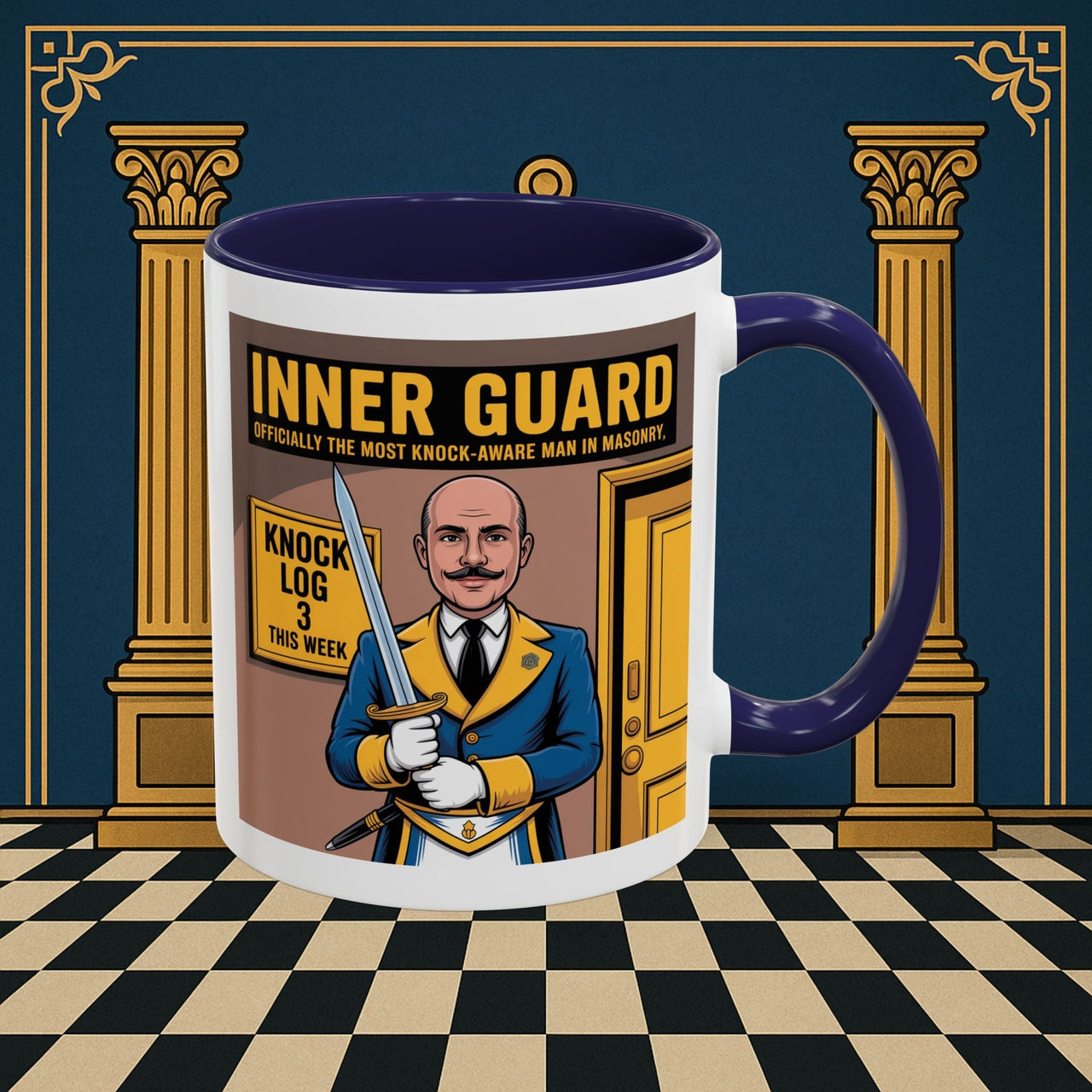 Premium Ready to Go Freemason Design | Accent Coloured 11oz Mug | The Knock Master | Inner Guard - Masonic Mugs