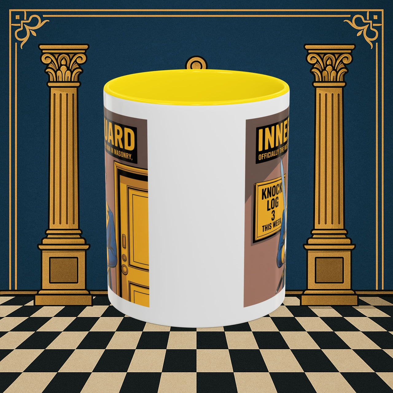Premium Ready to Go Freemason Design | Accent Coloured 11oz Mug | The Knock Master | Inner Guard - Masonic Mugs