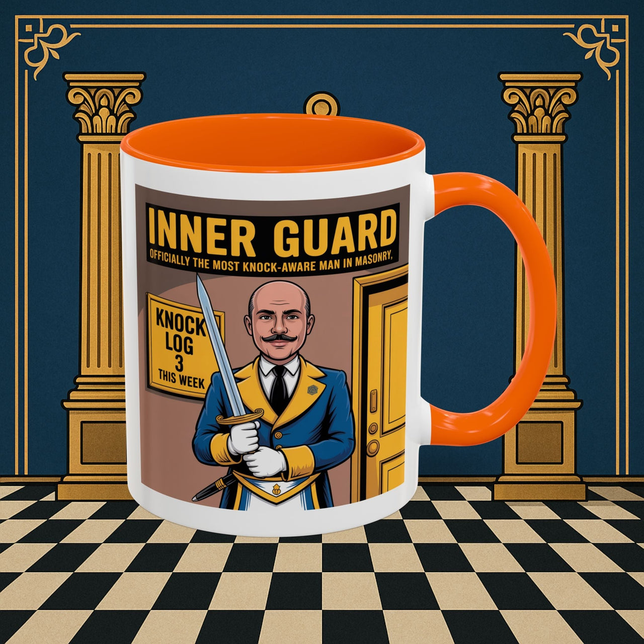 Premium Ready to Go Freemason Design | Accent Coloured 11oz Mug | The Knock Master | Inner Guard - Masonic Mugs