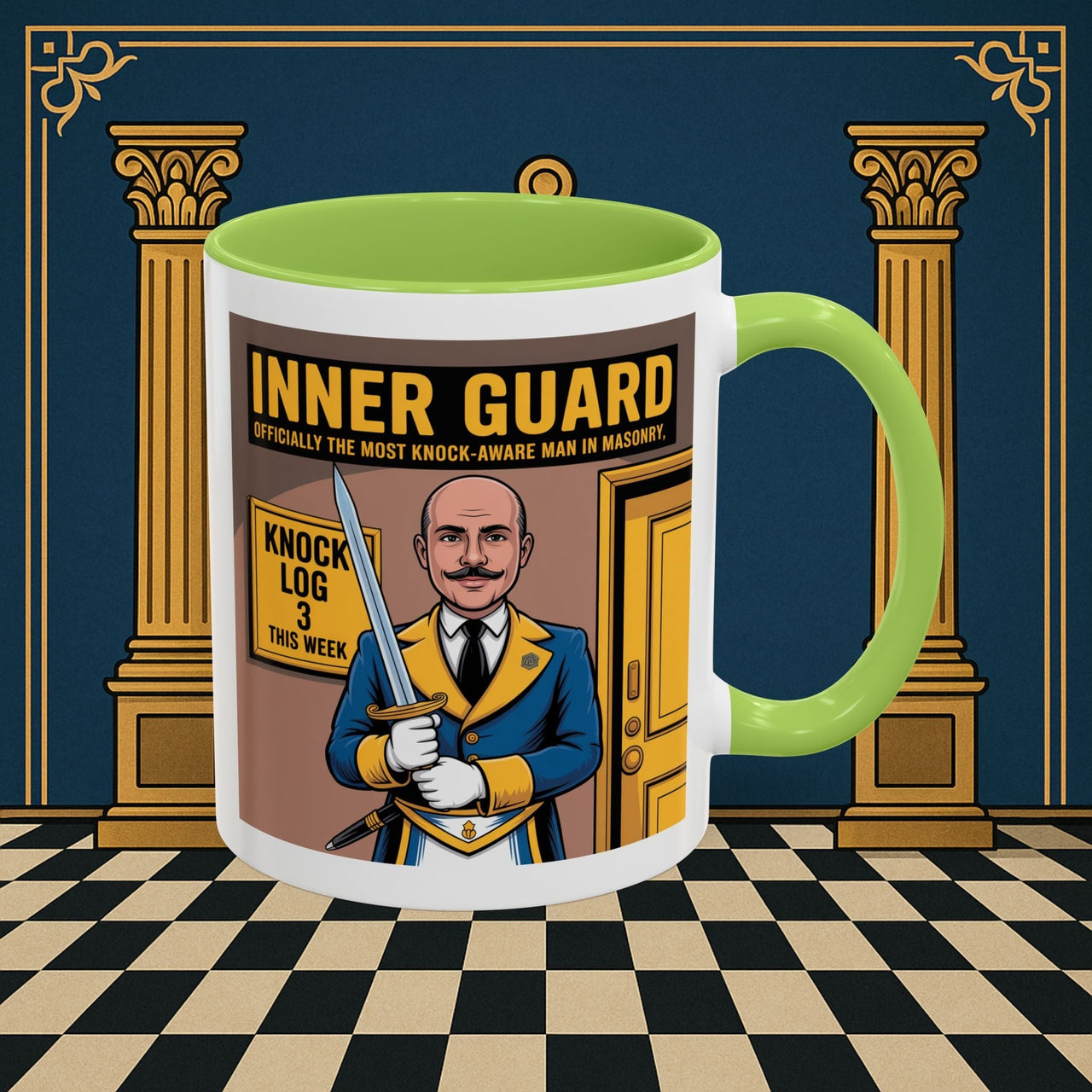 Premium Ready to Go Freemason Design | Accent Coloured 11oz Mug | The Knock Master | Inner Guard - Masonic Mugs