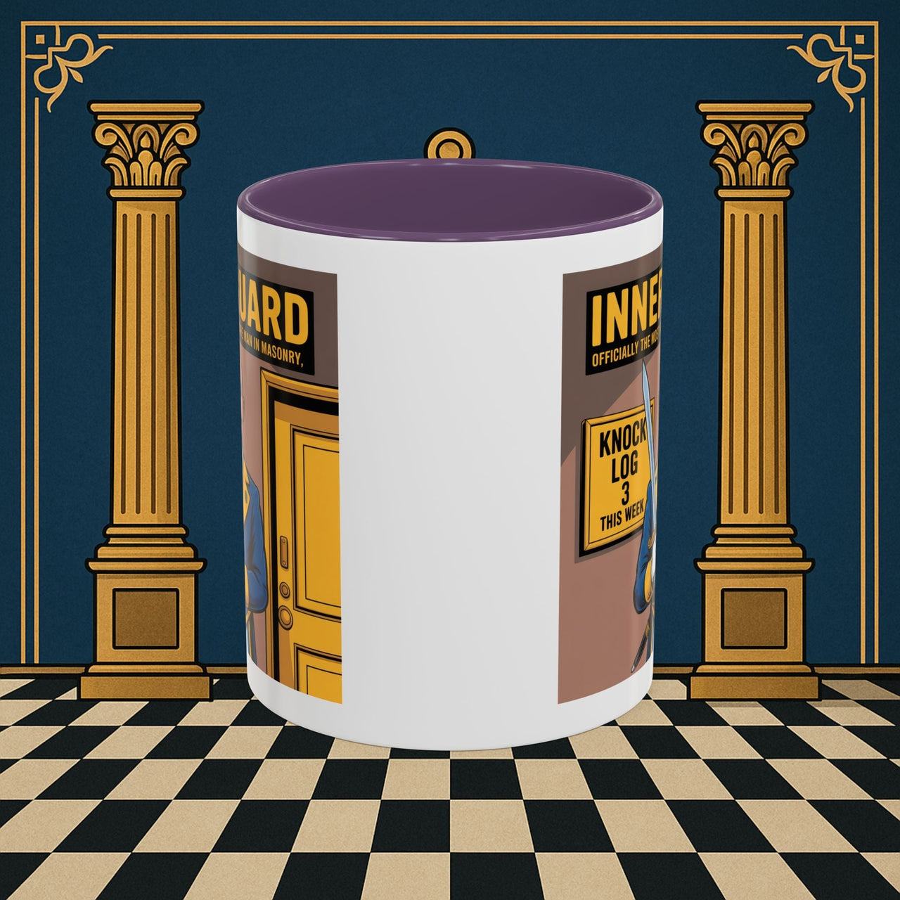 Premium Ready to Go Freemason Design | Accent Coloured 11oz Mug | The Knock Master | Inner Guard - Masonic Mugs