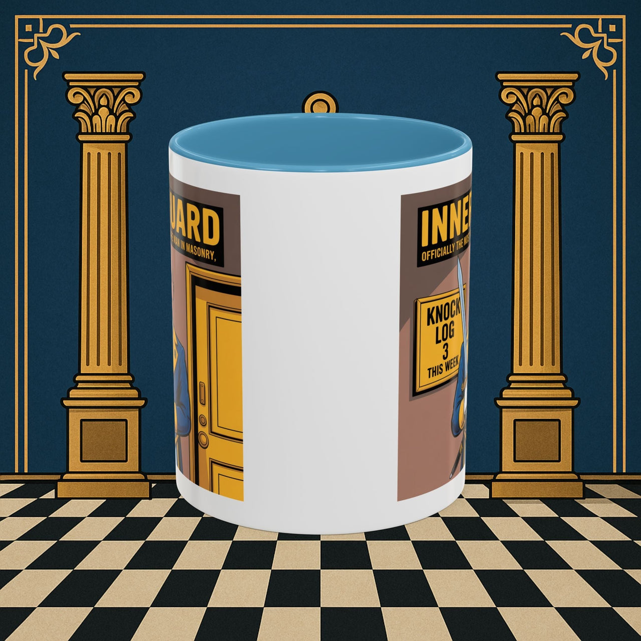 Premium Ready to Go Freemason Design | Accent Coloured 11oz Mug | The Knock Master | Inner Guard - Masonic Mugs