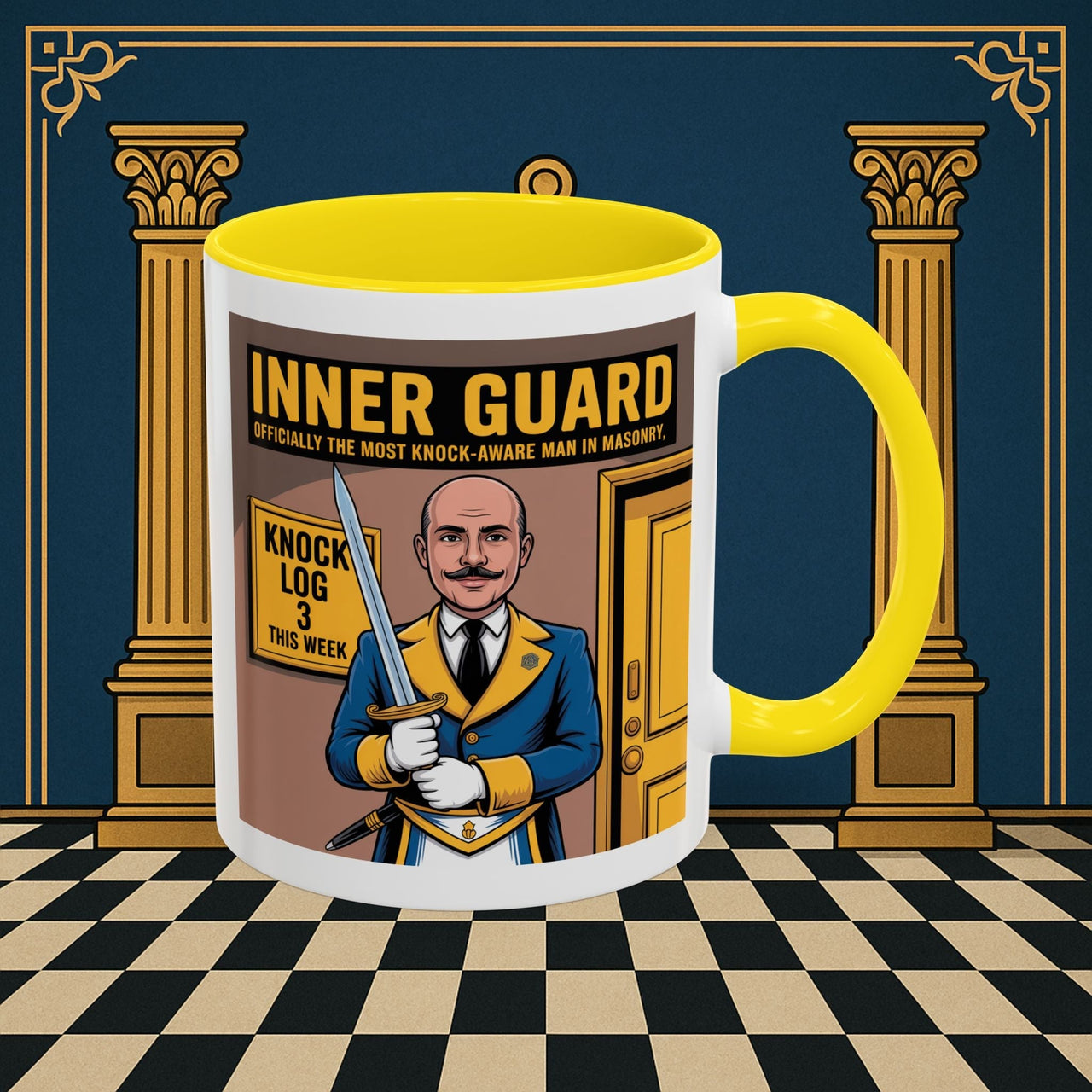Premium Ready to Go Freemason Design | Accent Coloured 11oz Mug | The Knock Master | Inner Guard - Masonic Mugs