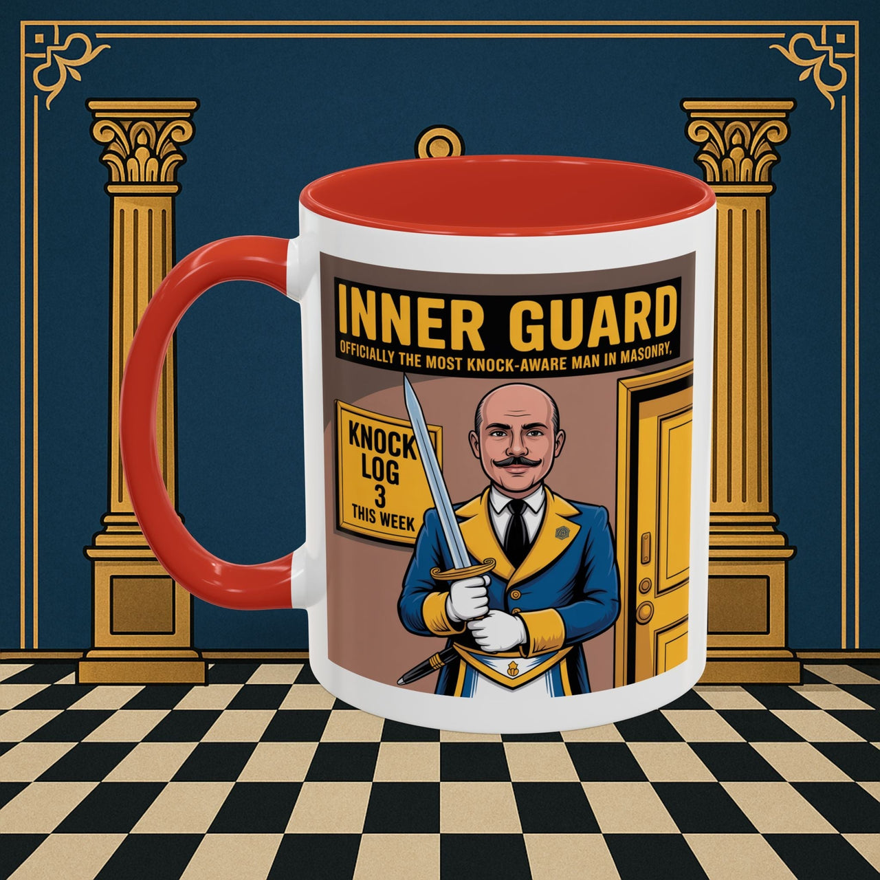 Premium Ready to Go Freemason Design | Accent Coloured 11oz Mug | The Knock Master | Inner Guard - Masonic Mugs