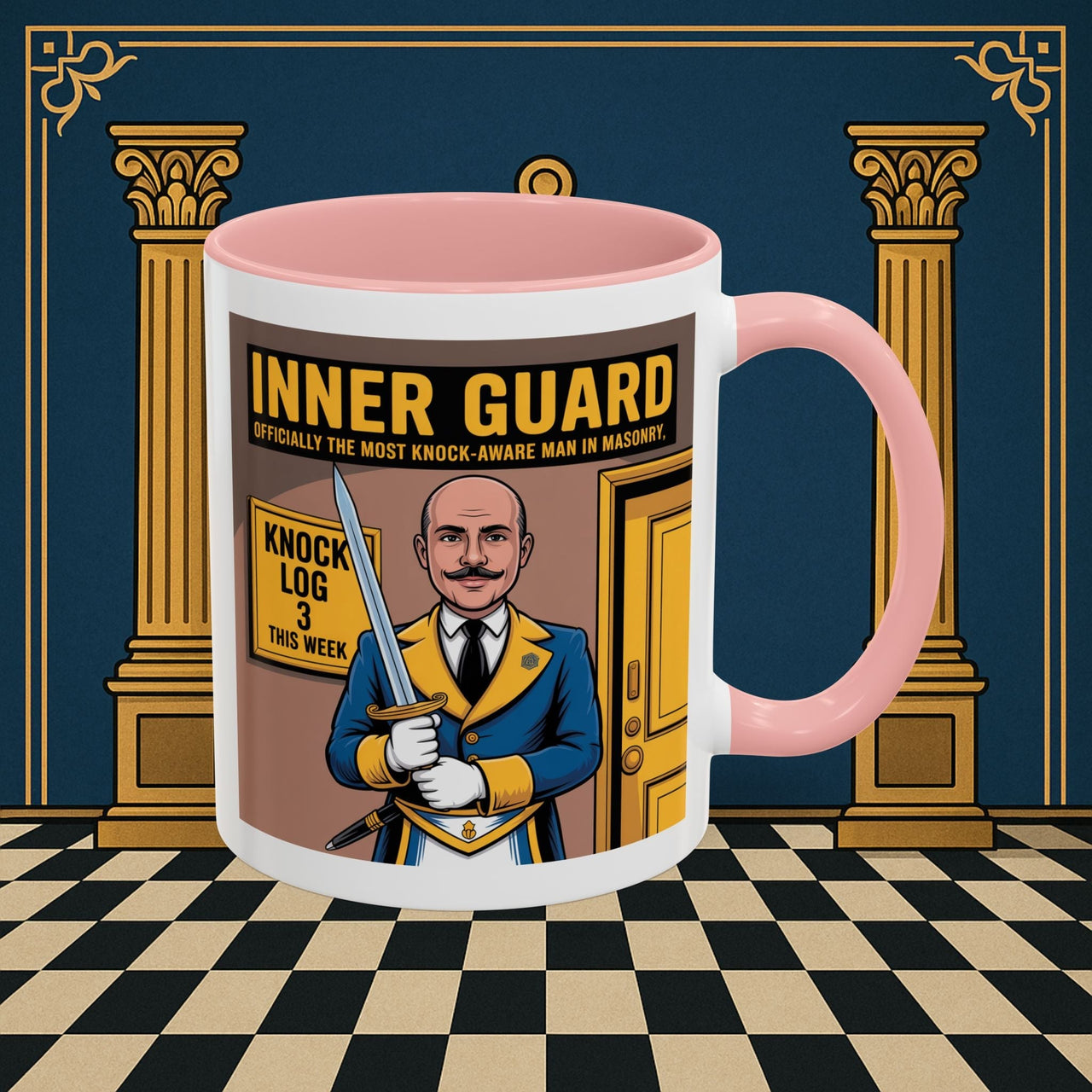 Premium Ready to Go Freemason Design | Accent Coloured 11oz Mug | The Knock Master | Inner Guard - Masonic Mugs