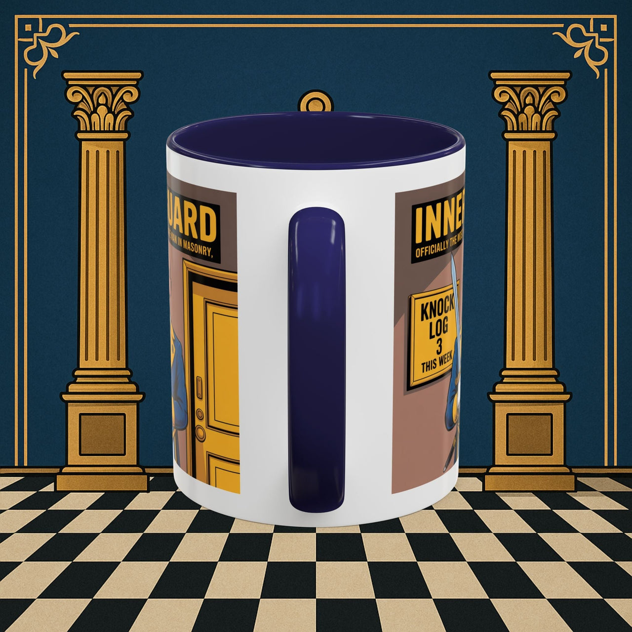 Premium Ready to Go Freemason Design | Accent Coloured 11oz Mug | The Knock Master | Inner Guard - Masonic Mugs