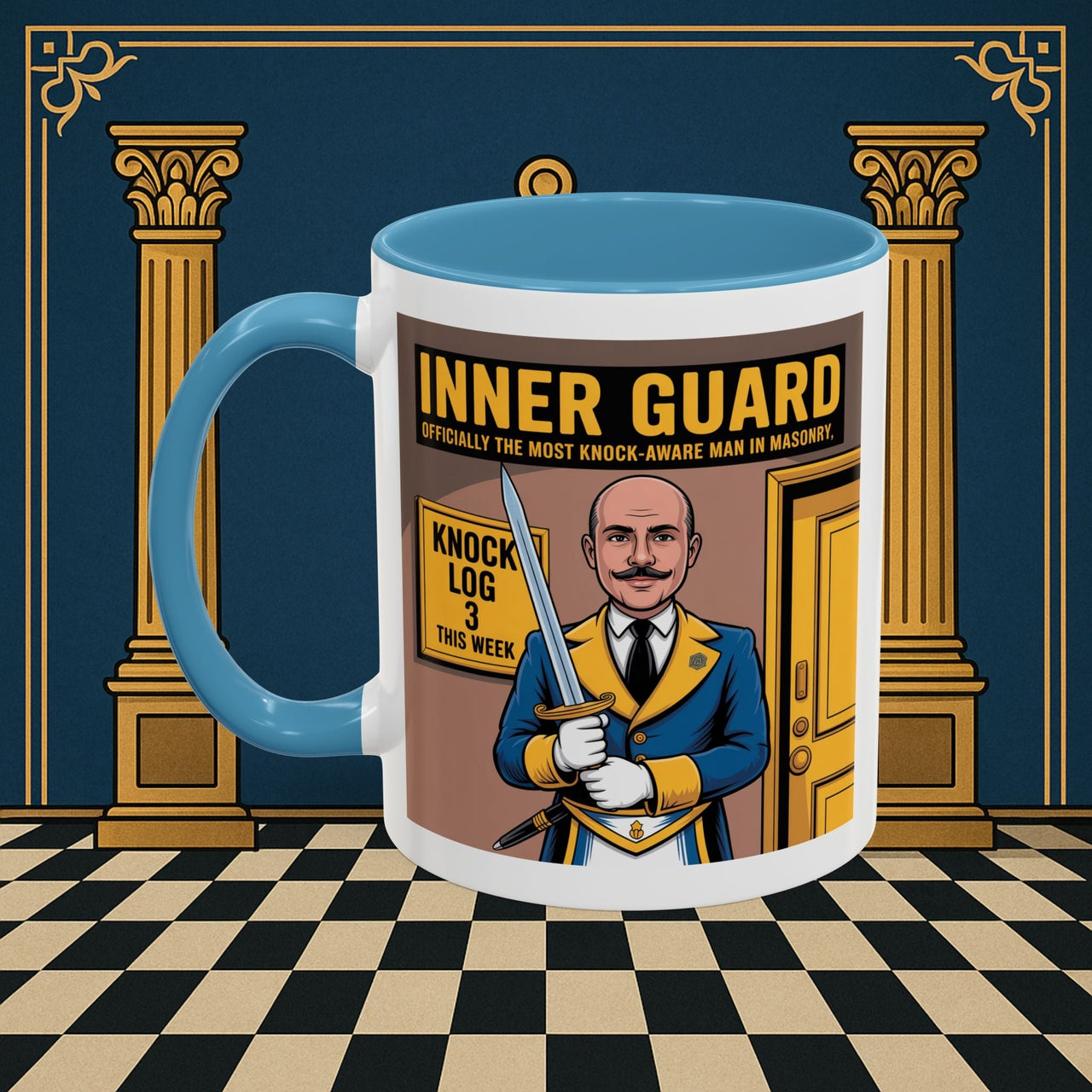 Premium Ready to Go Freemason Design | Accent Coloured 11oz Mug | The Knock Master | Inner Guard - Masonic Mugs