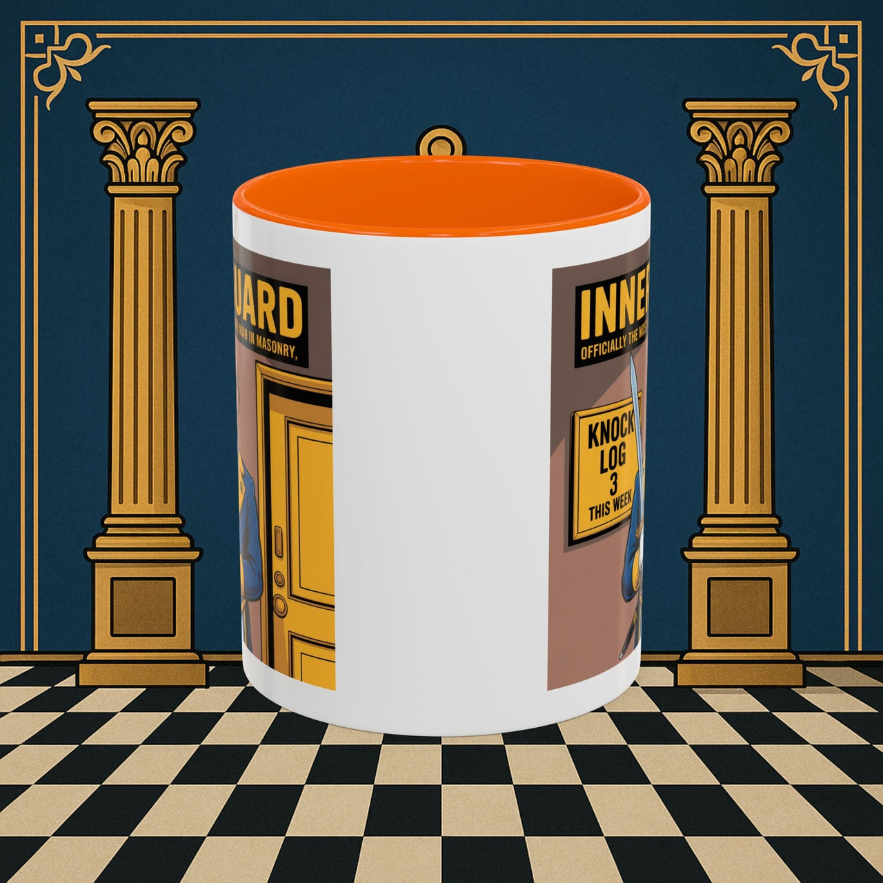 Premium Ready to Go Freemason Design | Accent Coloured 11oz Mug | The Knock Master | Inner Guard - Masonic Mugs