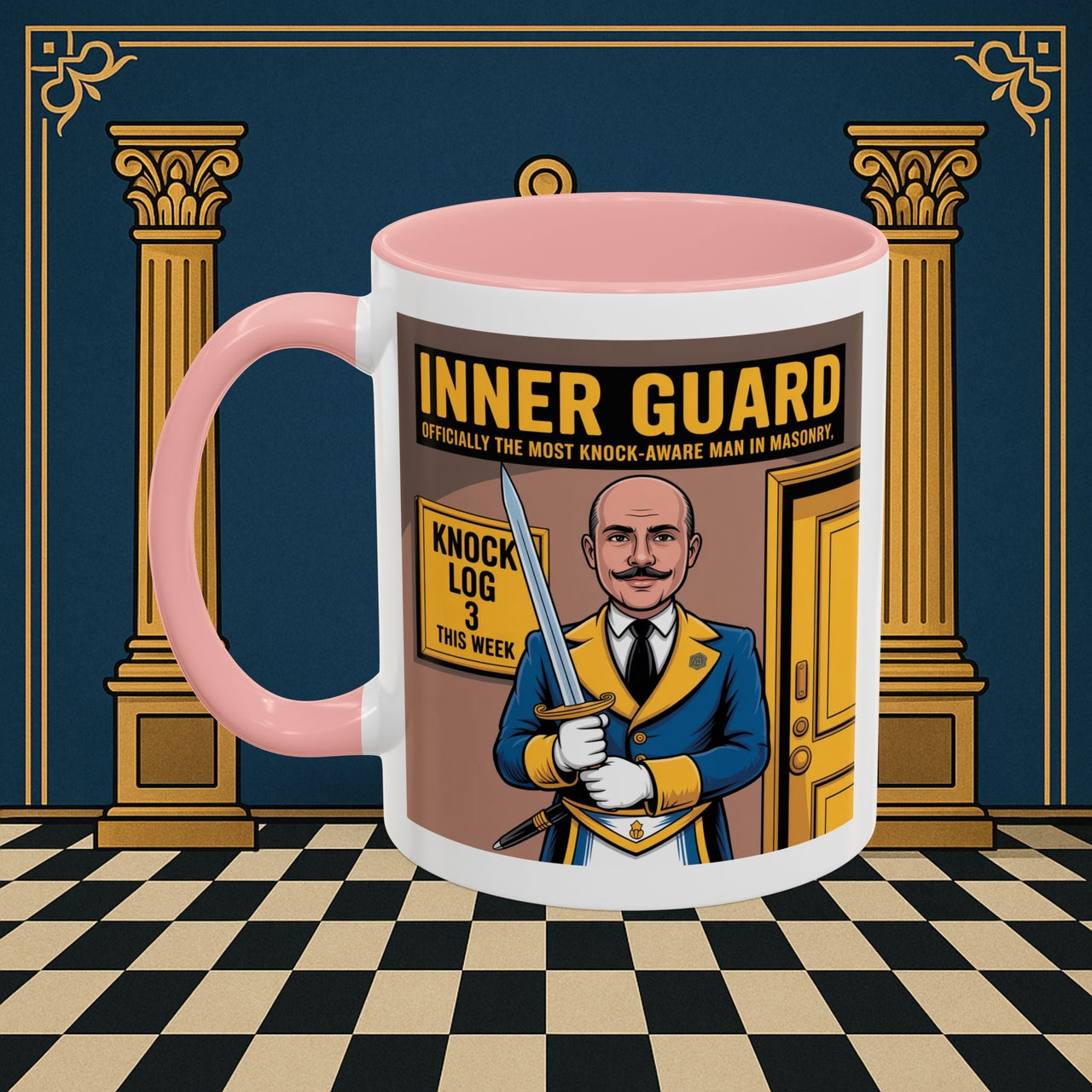 Premium Ready to Go Freemason Design | Accent Coloured 11oz Mug | The Knock Master | Inner Guard - Masonic Mugs