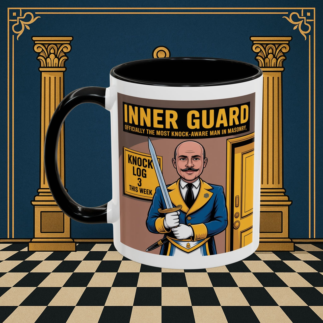 Premium Ready to Go Freemason Design | Accent Coloured 11oz Mug | The Knock Master | Inner Guard - Masonic Mugs