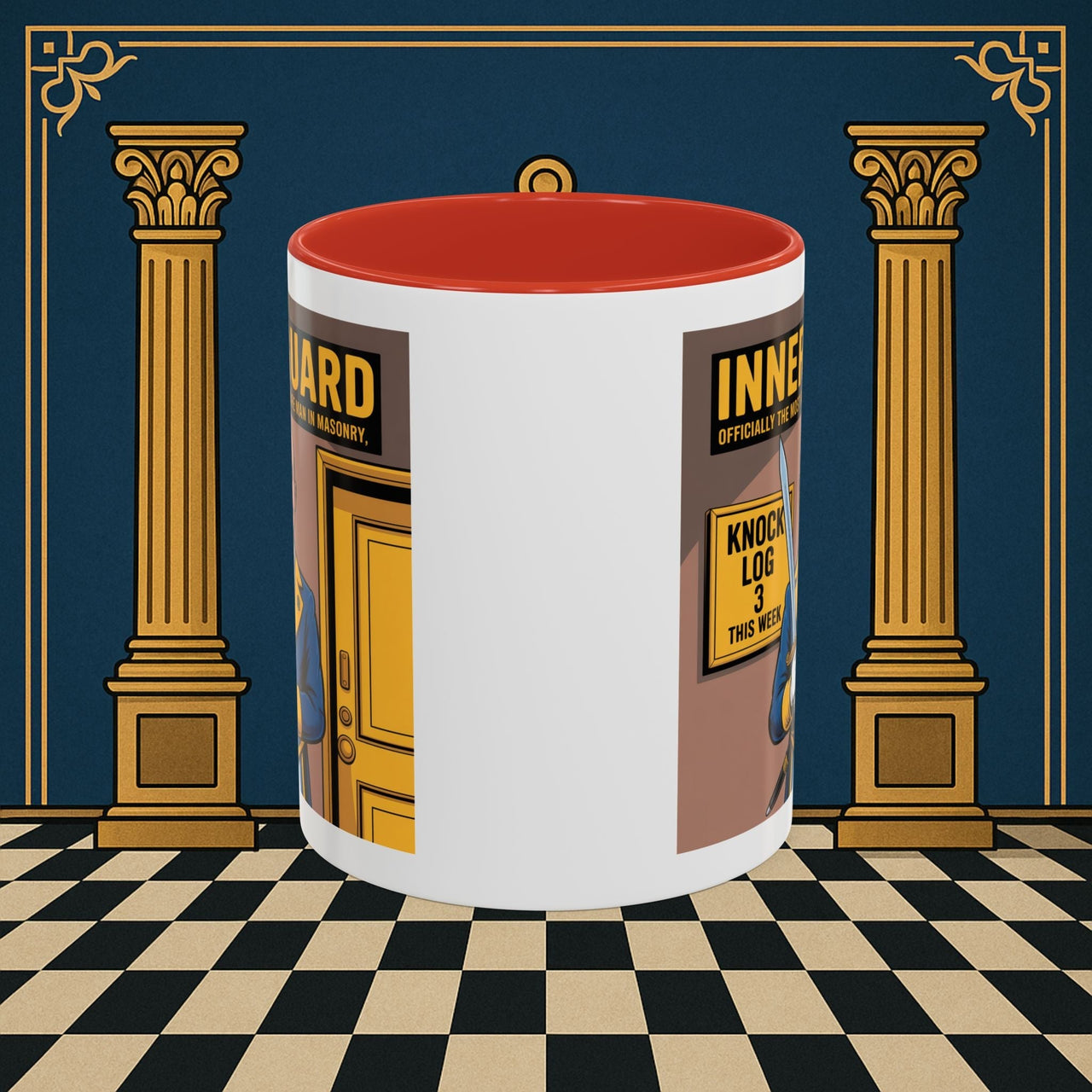 Premium Ready to Go Freemason Design | Accent Coloured 11oz Mug | The Knock Master | Inner Guard - Masonic Mugs