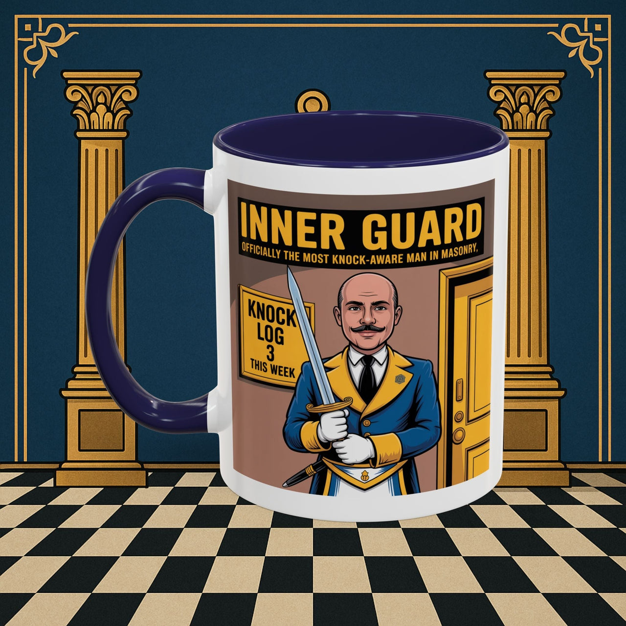 Premium Ready to Go Freemason Design | Accent Coloured 11oz Mug | The Knock Master | Inner Guard - Masonic Mugs