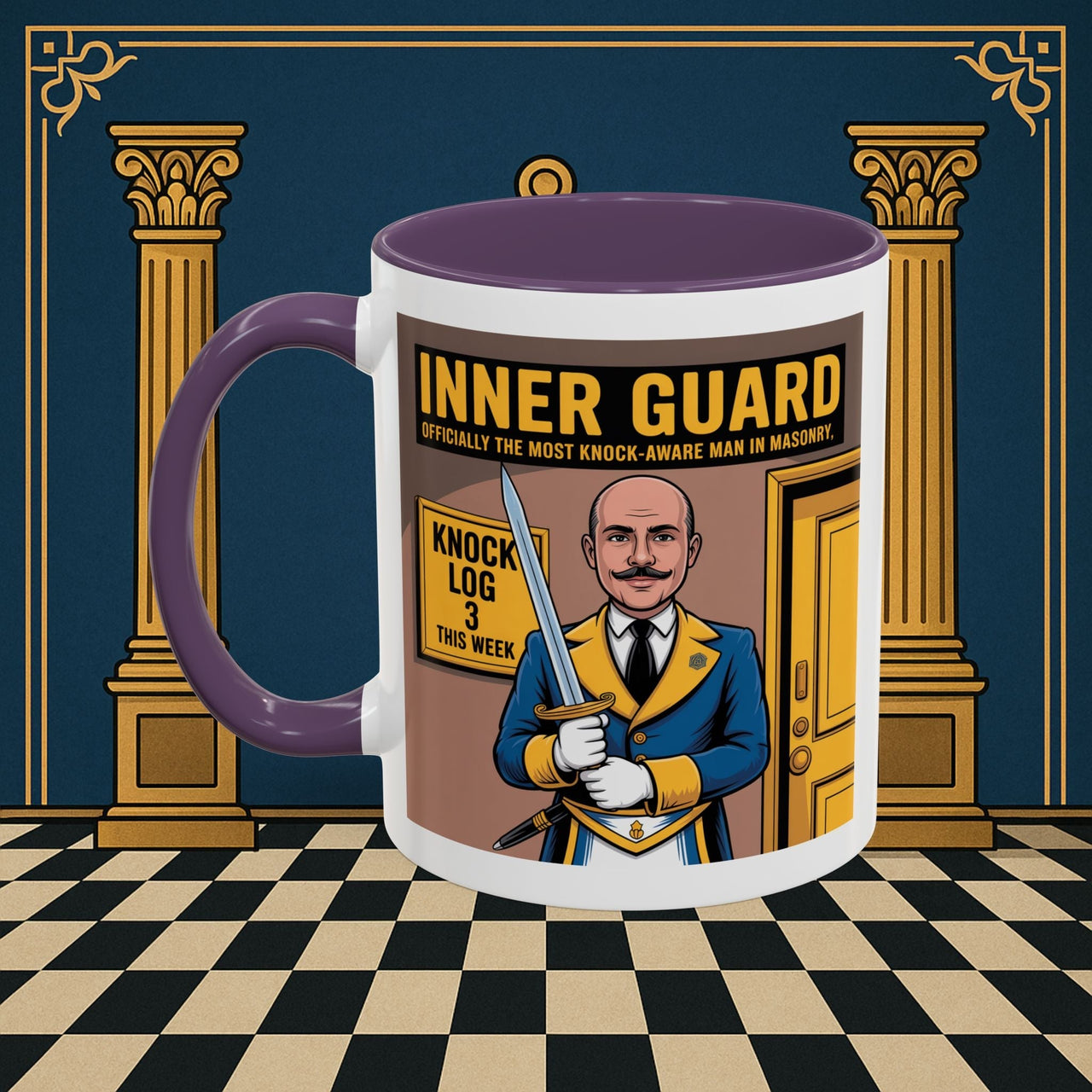 Premium Ready to Go Freemason Design | Accent Coloured 11oz Mug | The Knock Master | Inner Guard - Masonic Mugs