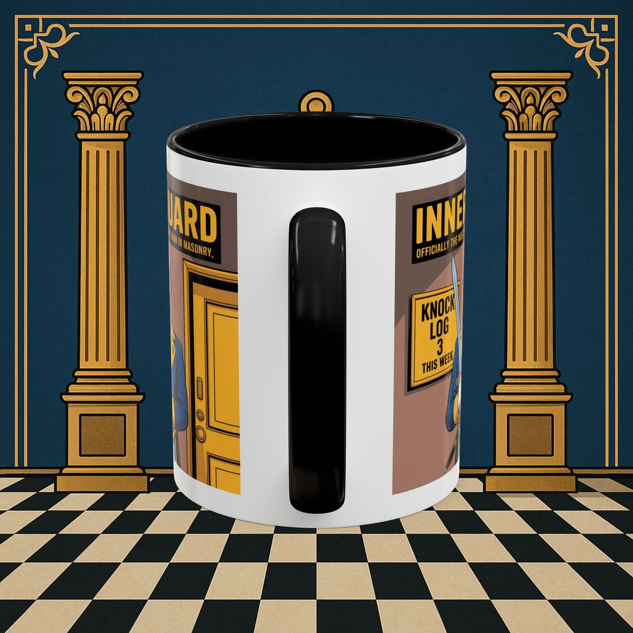 Premium Ready to Go Freemason Design | Accent Coloured 11oz Mug | The Knock Master | Inner Guard - Masonic Mugs