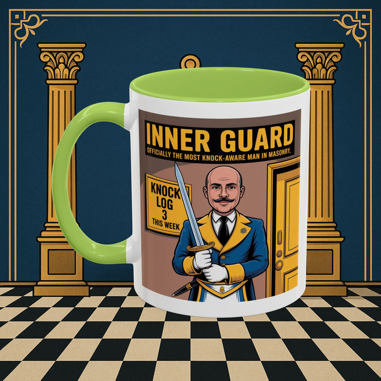 Premium Ready to Go Freemason Design | Accent Coloured 11oz Mug | The Knock Master | Inner Guard - Masonic Mugs