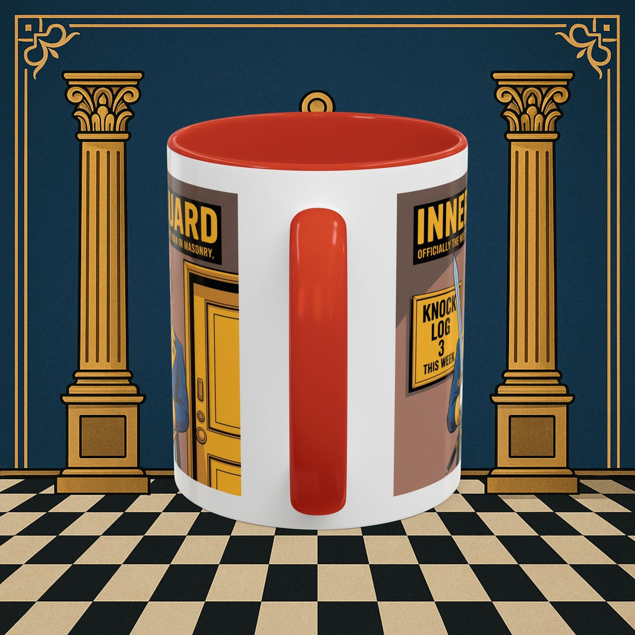 Premium Ready to Go Freemason Design | Accent Coloured 11oz Mug | The Knock Master | Inner Guard - Masonic Mugs