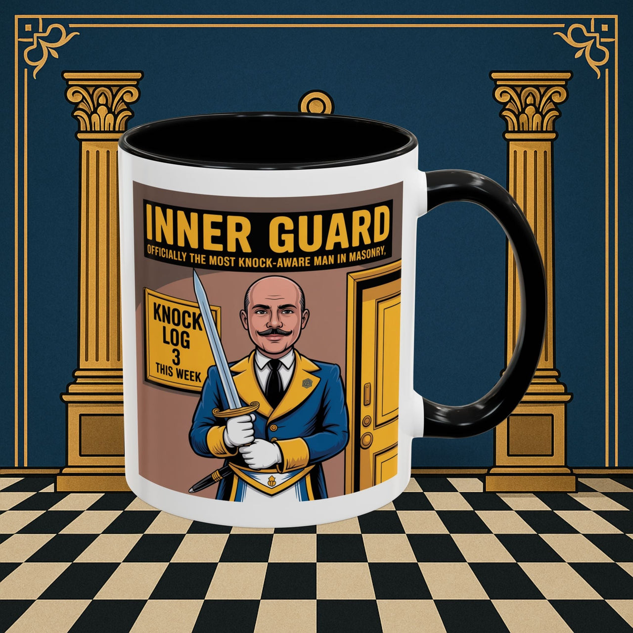 Premium Ready to Go Freemason Design | Accent Coloured 11oz Mug | The Knock Master | Inner Guard - Masonic Mugs