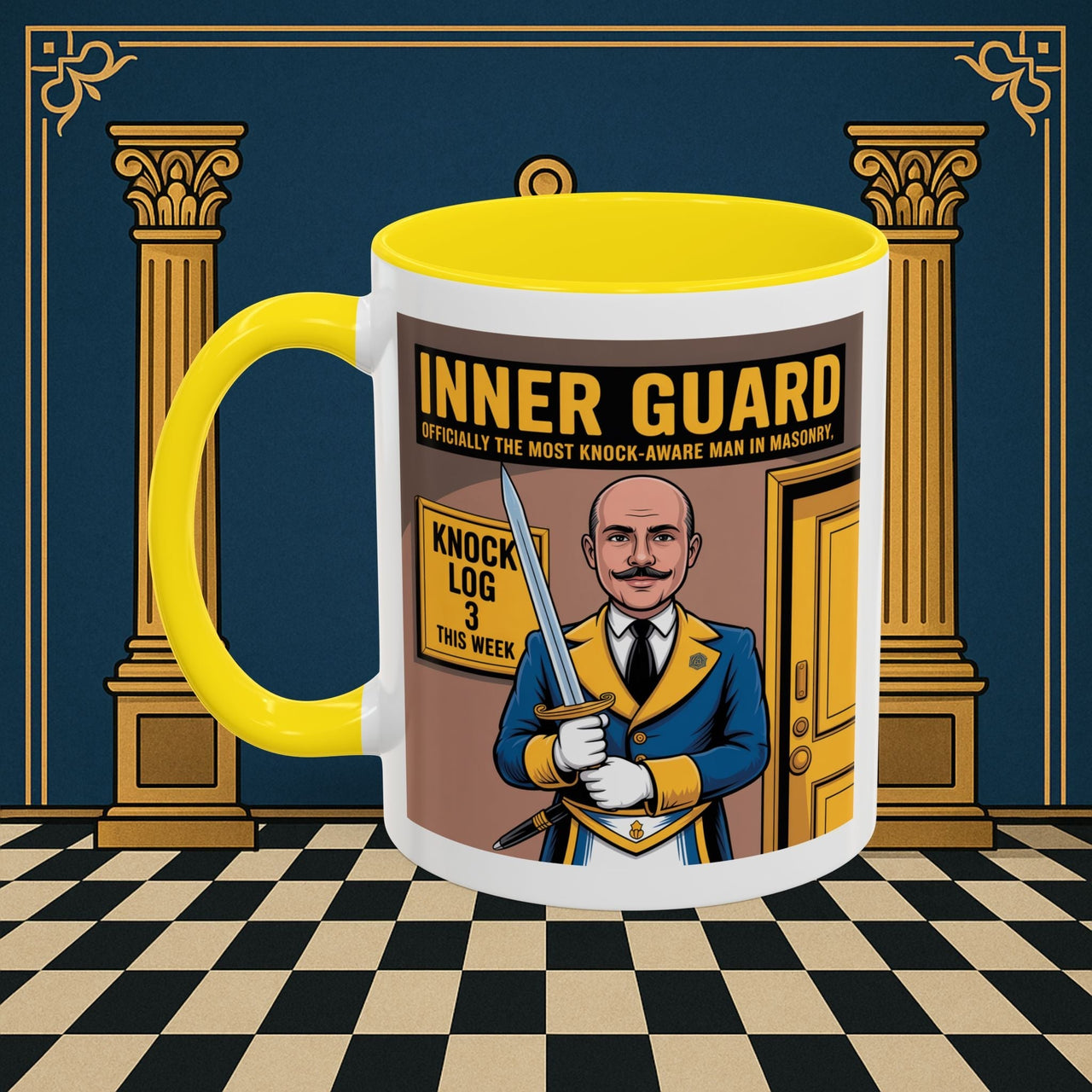 Premium Ready to Go Freemason Design | Accent Coloured 11oz Mug | The Knock Master | Inner Guard - Masonic Mugs