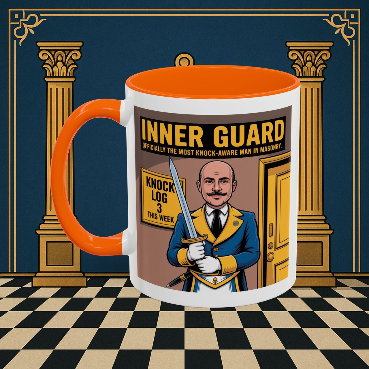 Premium Ready to Go Freemason Design | Accent Coloured 11oz Mug | The Knock Master | Inner Guard - Masonic Mugs