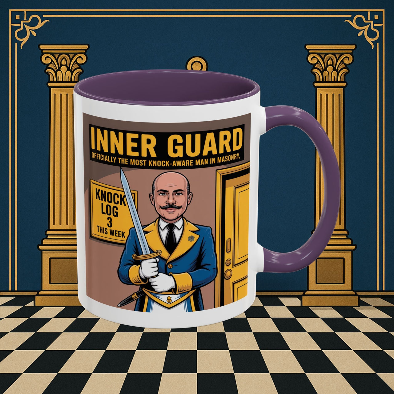 Premium Ready to Go Freemason Design | Accent Coloured 11oz Mug | The Knock Master | Inner Guard - Masonic Mugs