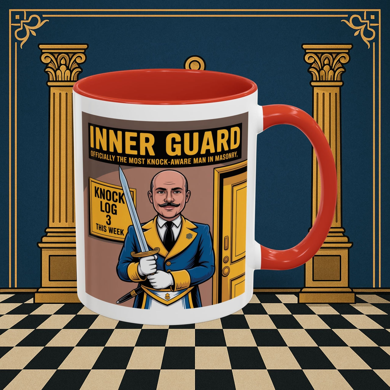 Premium Ready to Go Freemason Design | Accent Coloured 11oz Mug | The Knock Master | Inner Guard - Masonic Mugs
