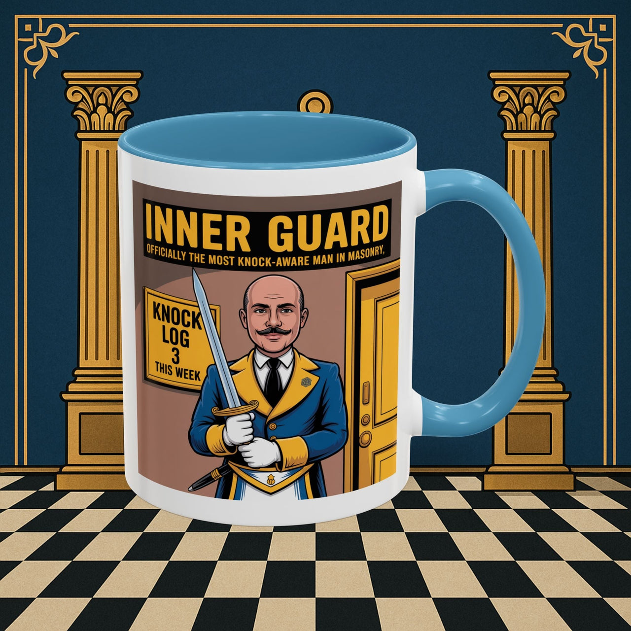 Premium Ready to Go Freemason Design | Accent Coloured 11oz Mug | The Knock Master | Inner Guard - Masonic Mugs