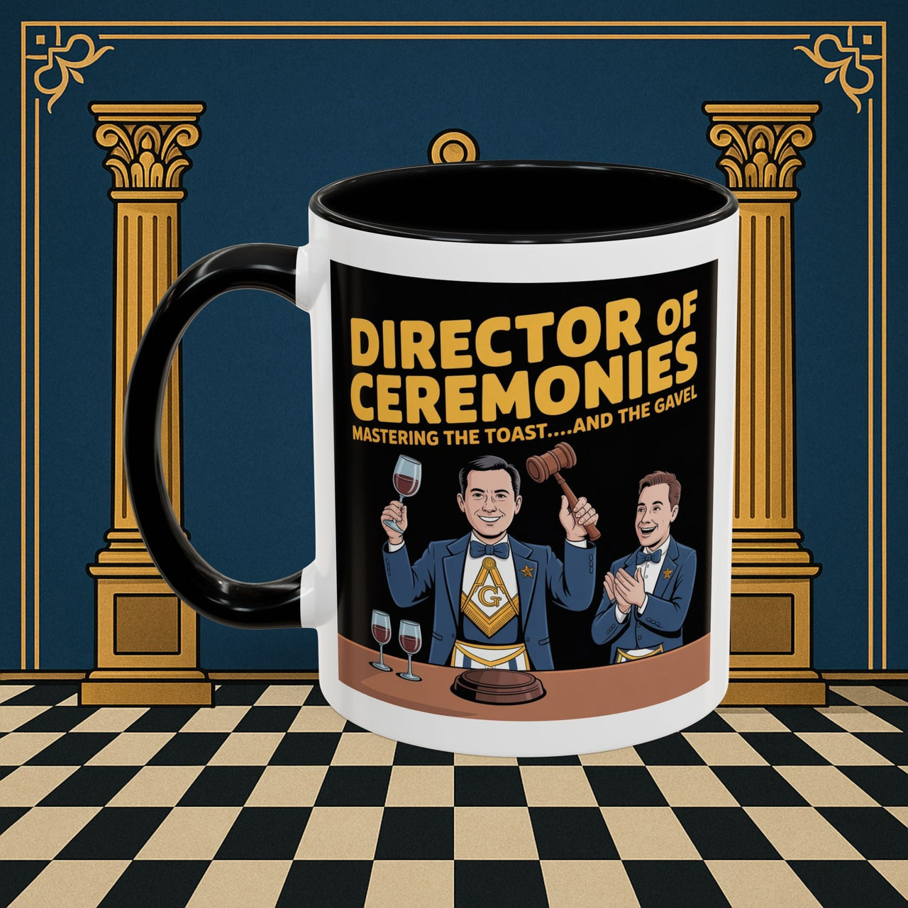 Premium Ready to Go Freemason Design | Accent Coloured 11oz Mug | Toastmaster's Triumph | Director of Ceremonies - Masonic Mugs
