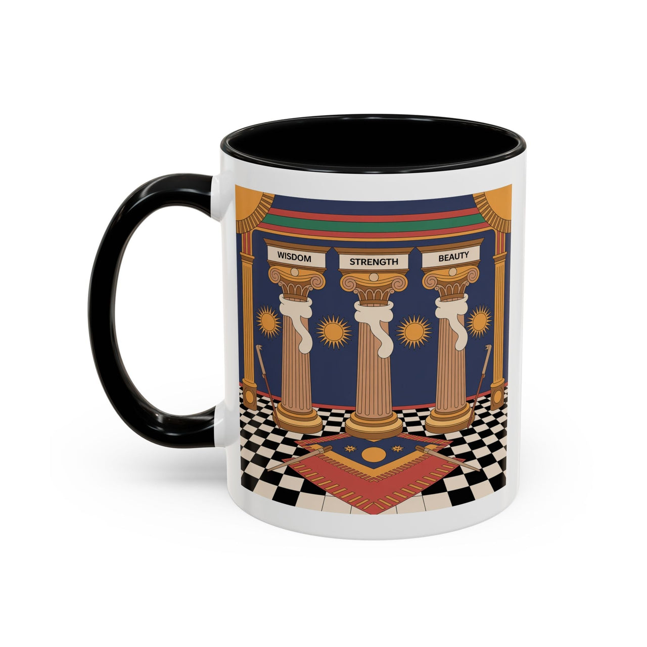 Premium Ready to Go Freemason Design | Fellowcraft | Wisdom Strength Beauty - Masonic Mugs