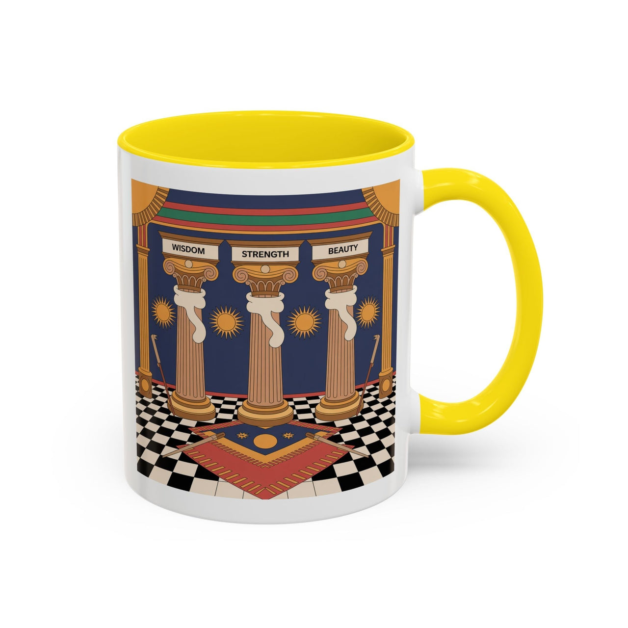 Premium Ready to Go Freemason Design | Fellowcraft | Wisdom Strength Beauty - Masonic Mugs