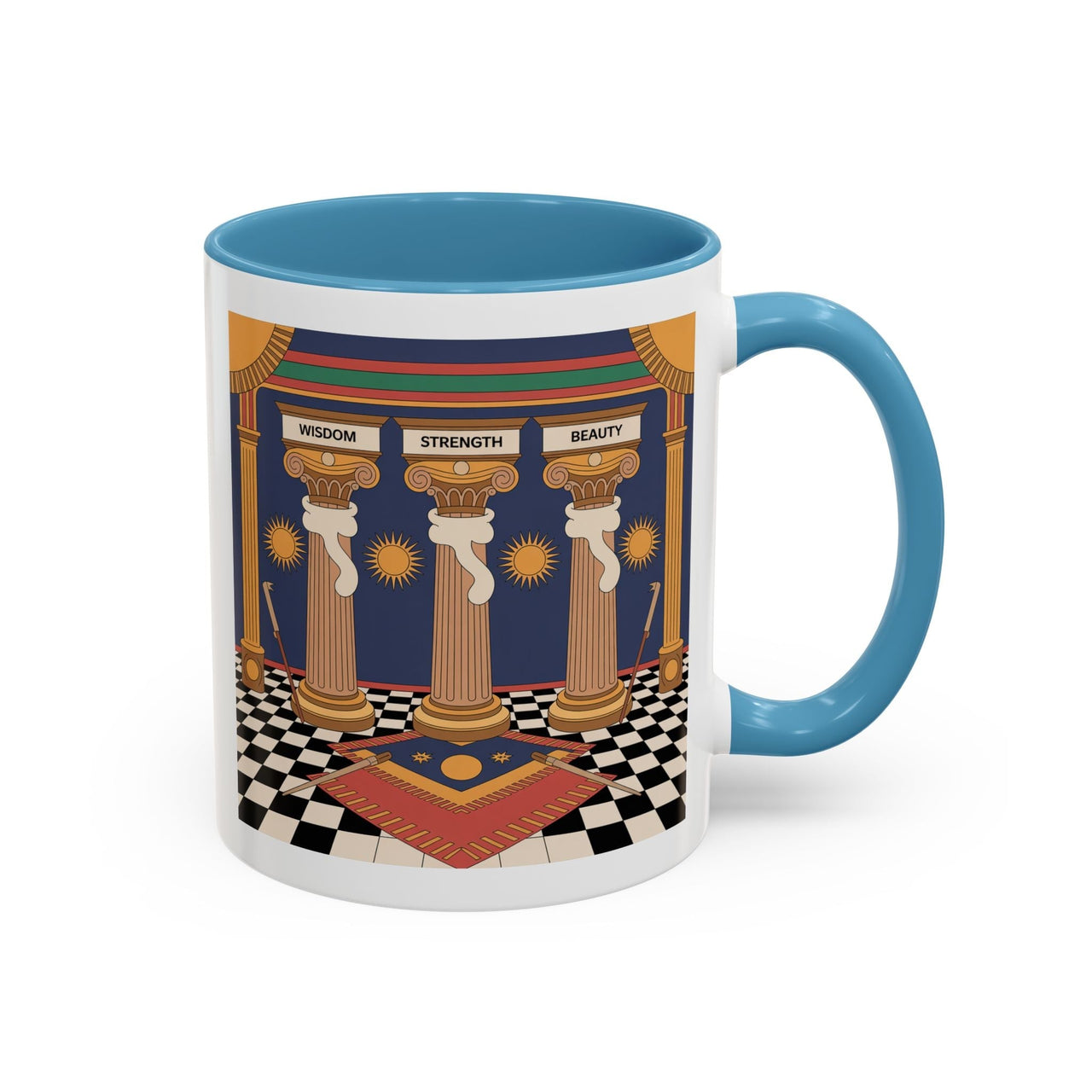 Premium Ready to Go Freemason Design | Fellowcraft | Wisdom Strength Beauty - Masonic Mugs