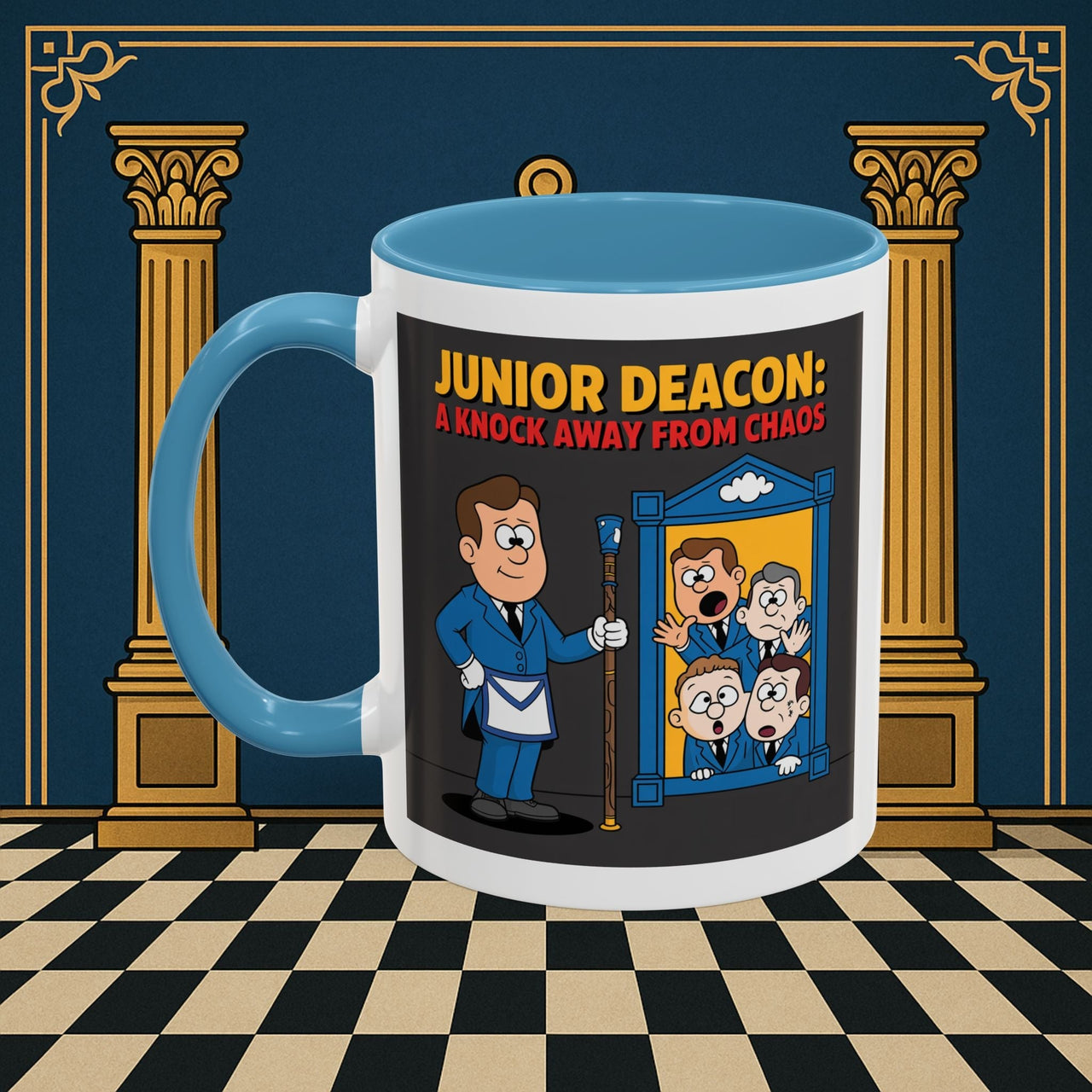 Premium Ready to Go Freemason Design | Junior Deacon: A Fraternal Threshold of Order, Visual Satire in Institutional Hierarchy | Junior Deacon - Masonic Mugs