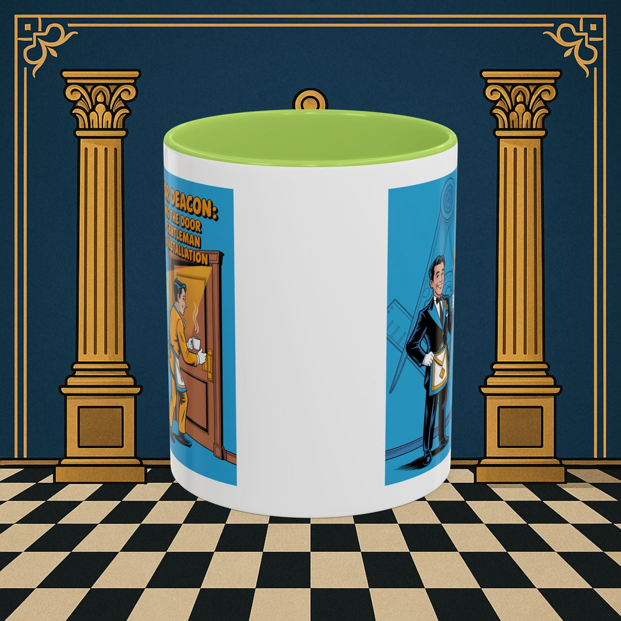 Premium Ready to Go Freemason Design | Masonic Manners: Vintage Cartoon Guide to Junior Deacon Etiquette, Junior Deacon - Masonic Mugs