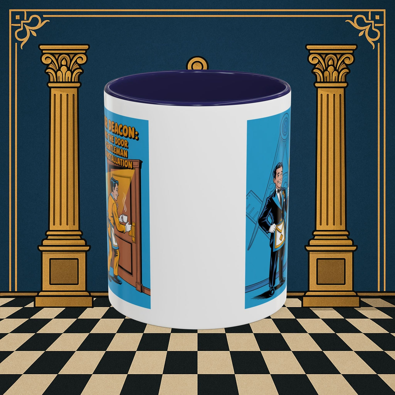 Premium Ready to Go Freemason Design | Masonic Manners: Vintage Cartoon Guide to Junior Deacon Etiquette, Junior Deacon - Masonic Mugs