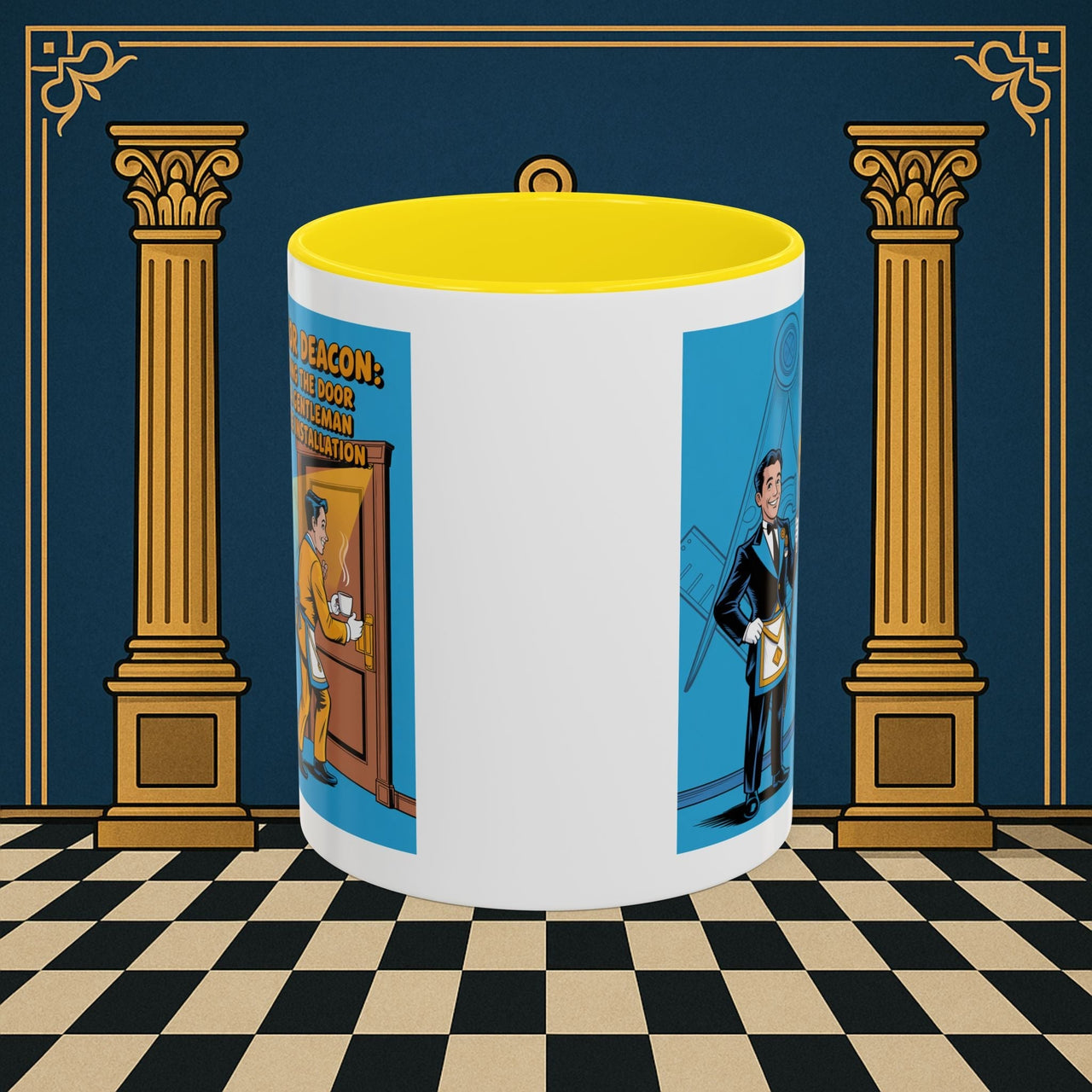 Premium Ready to Go Freemason Design | Masonic Manners: Vintage Cartoon Guide to Junior Deacon Etiquette, Junior Deacon - Masonic Mugs