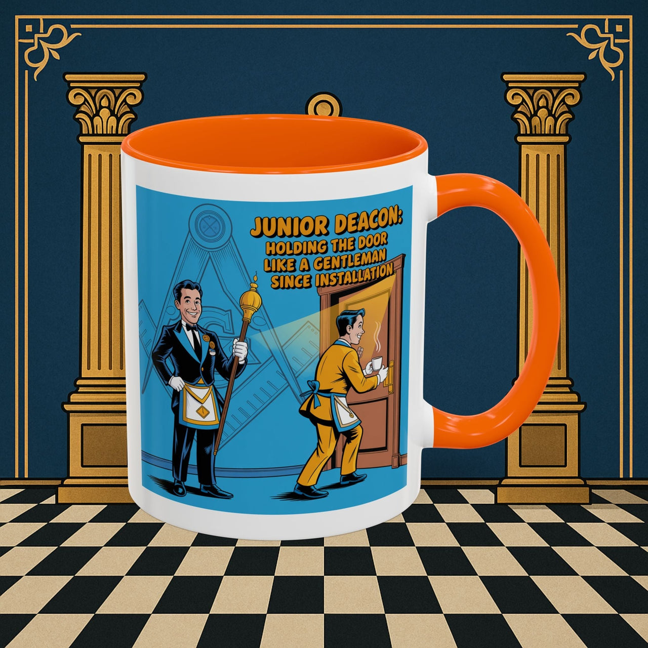 Premium Ready to Go Freemason Design | Masonic Manners: Vintage Cartoon Guide to Junior Deacon Etiquette, Junior Deacon - Masonic Mugs