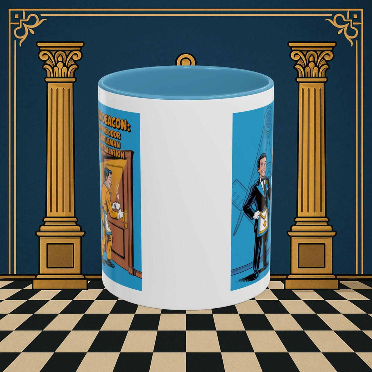 Premium Ready to Go Freemason Design | Masonic Manners: Vintage Cartoon Guide to Junior Deacon Etiquette, Junior Deacon - Masonic Mugs