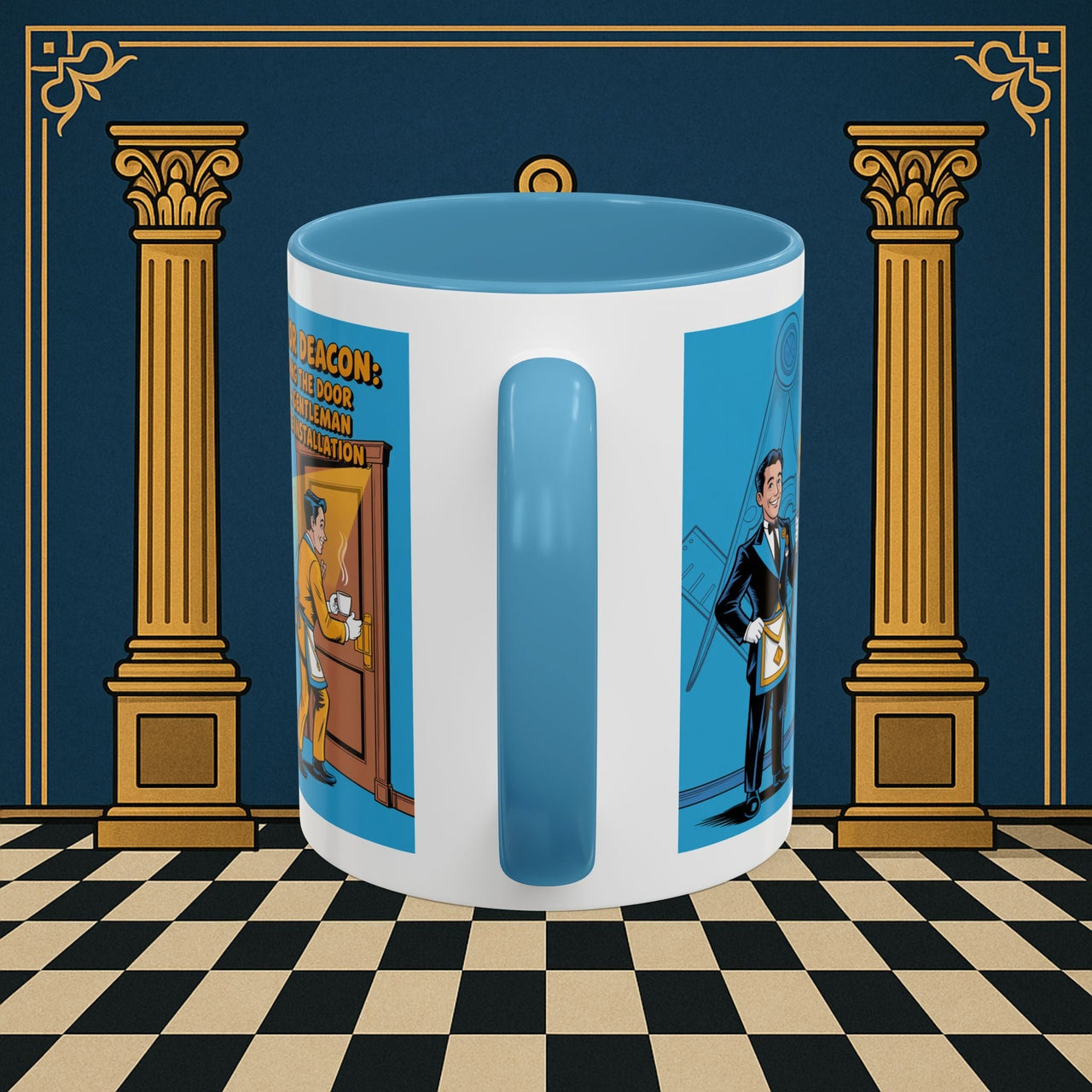 Premium Ready to Go Freemason Design | Masonic Manners: Vintage Cartoon Guide to Junior Deacon Etiquette, Junior Deacon - Masonic Mugs