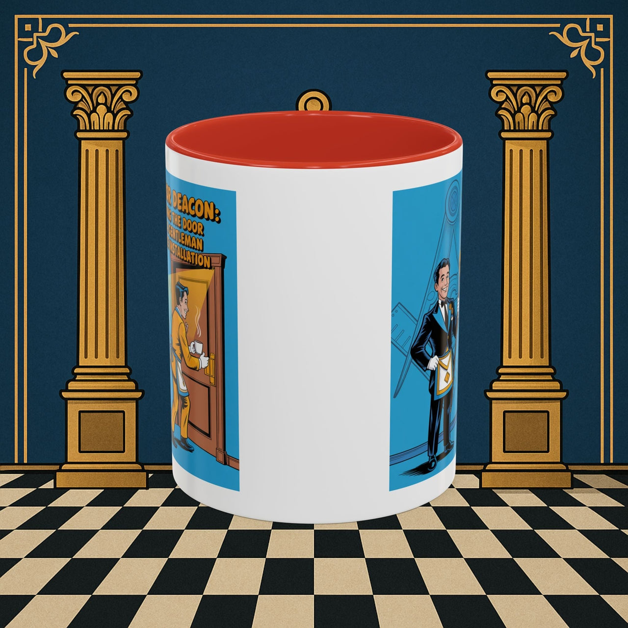 Premium Ready to Go Freemason Design | Masonic Manners: Vintage Cartoon Guide to Junior Deacon Etiquette, Junior Deacon - Masonic Mugs