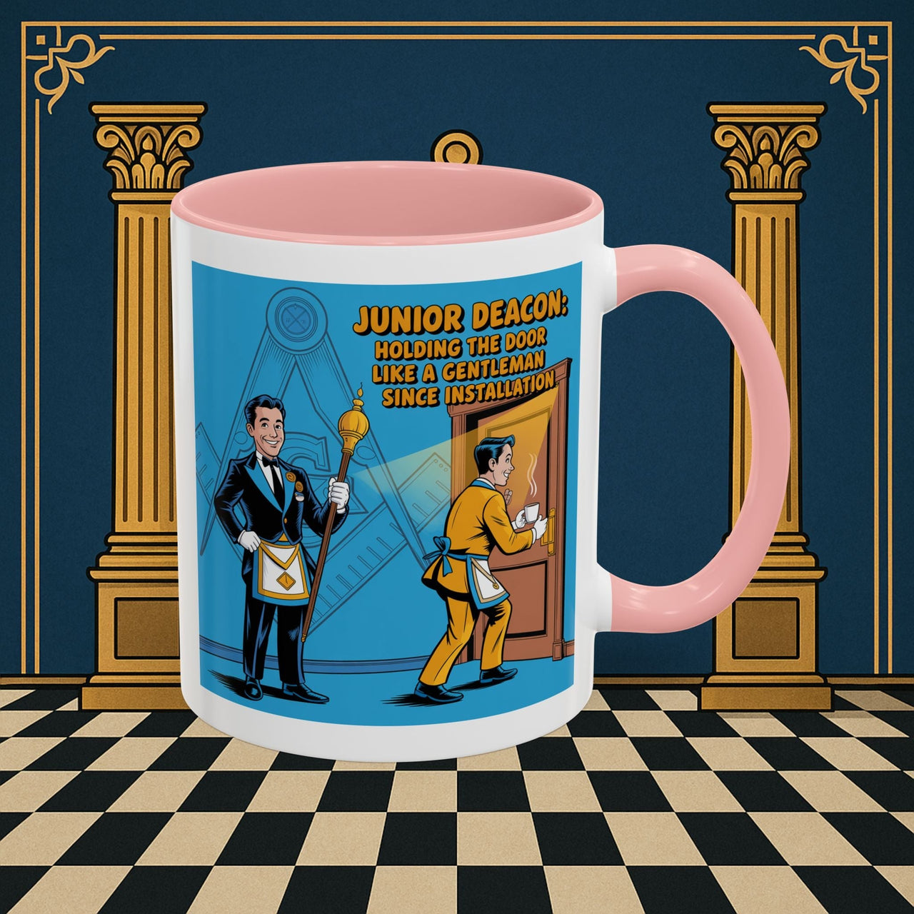 Premium Ready to Go Freemason Design | Masonic Manners: Vintage Cartoon Guide to Junior Deacon Etiquette, Junior Deacon - Masonic Mugs