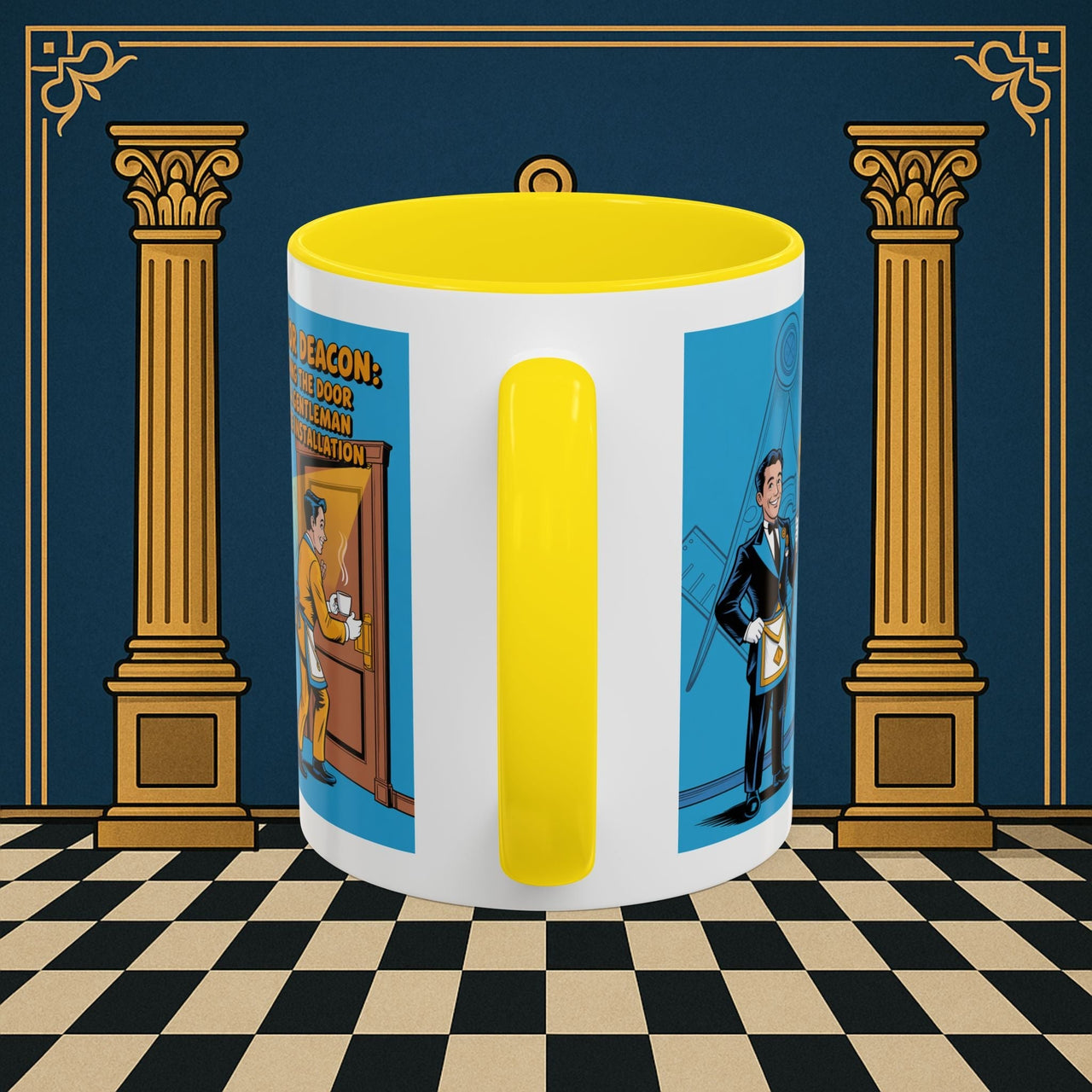 Premium Ready to Go Freemason Design | Masonic Manners: Vintage Cartoon Guide to Junior Deacon Etiquette, Junior Deacon - Masonic Mugs