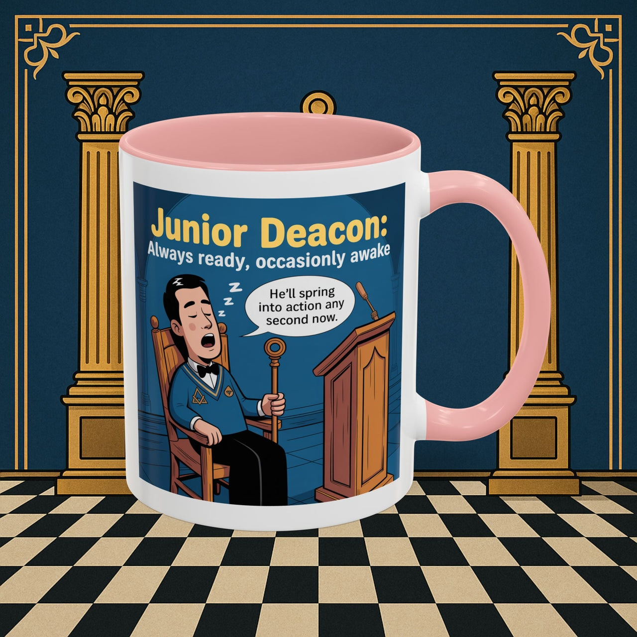 Premium Ready to Go Freemason Design | Sleepy Sentinel of the Lodge: Junior Deacon - Masonic Mugs
